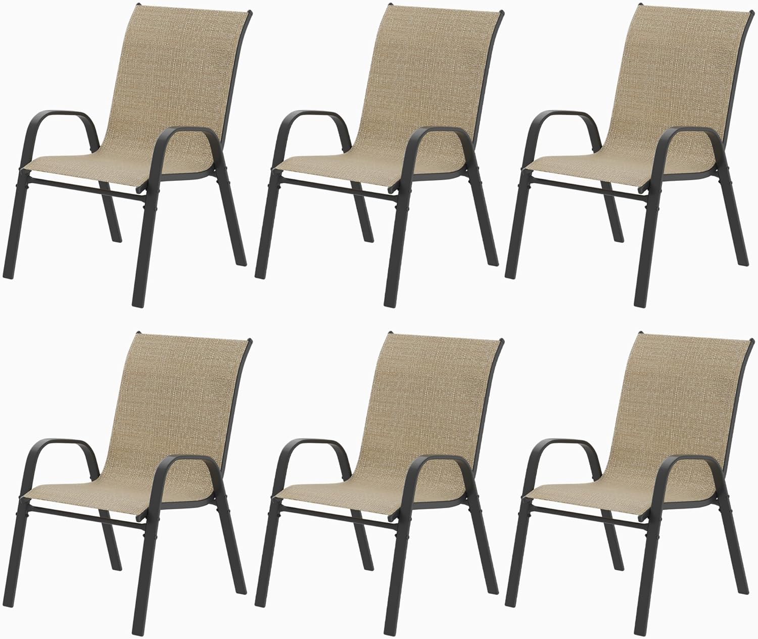 Patio Chairs Set of 6, Outdoor Stackable Dining Chairs for All Weather, Breathable Outdoor Furniture for Backyard Deck Garden Lawn, Brown