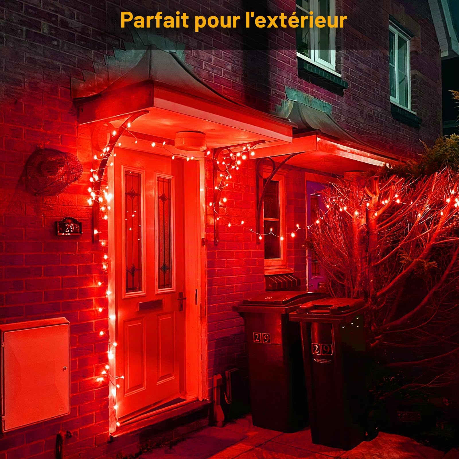 Guirlande lumineuse LED d'extérieur avec batterie étanche 3 m - Minuterie pour balcon, fenêtre, porte, murs, chambre d'enfant, chambre à coucher, Halloween, Noël, mariages, rouge