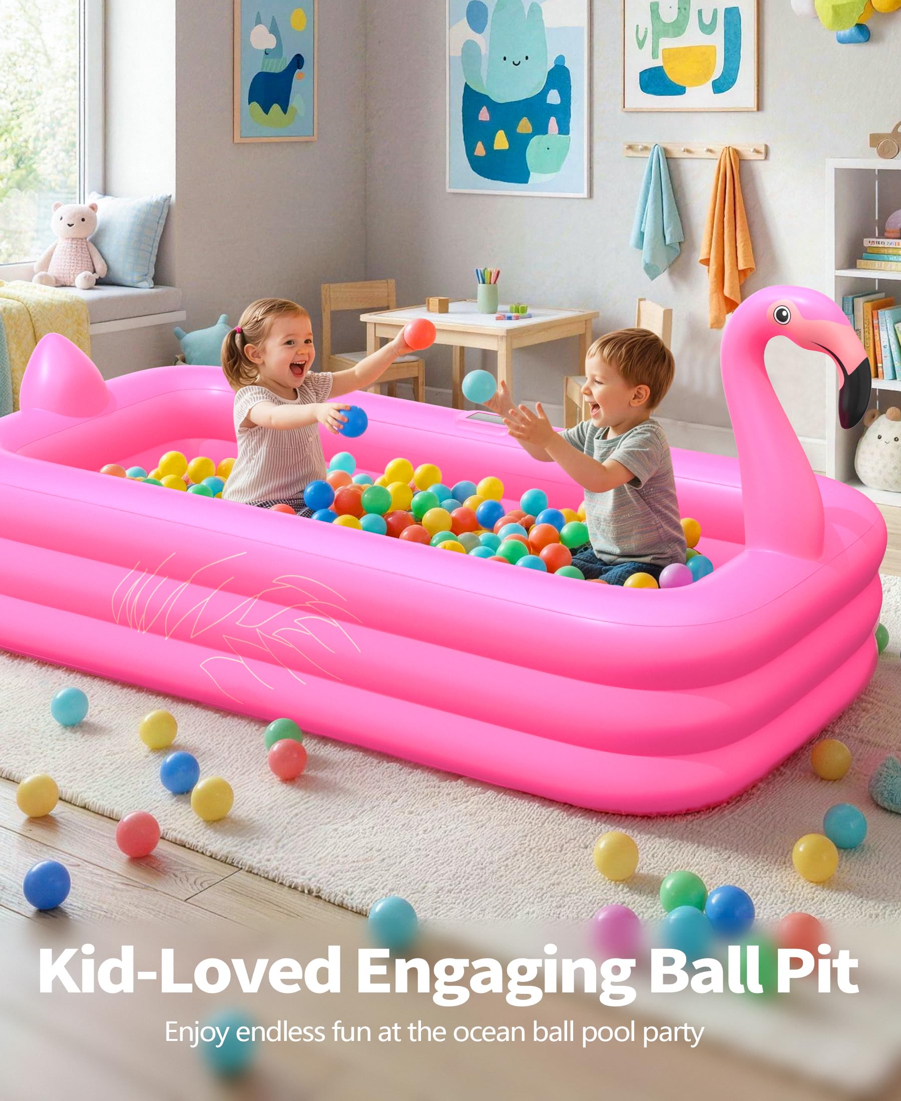 PoolLeader Piscina Hinchable Adultos, Flamenco Piscina Hinchable Rectangular con Luces Solar, Adopta un Material de PVC Grueso & Duradero, 254x160x50cm Piscinas Inflable Familiar Grande para Jardin