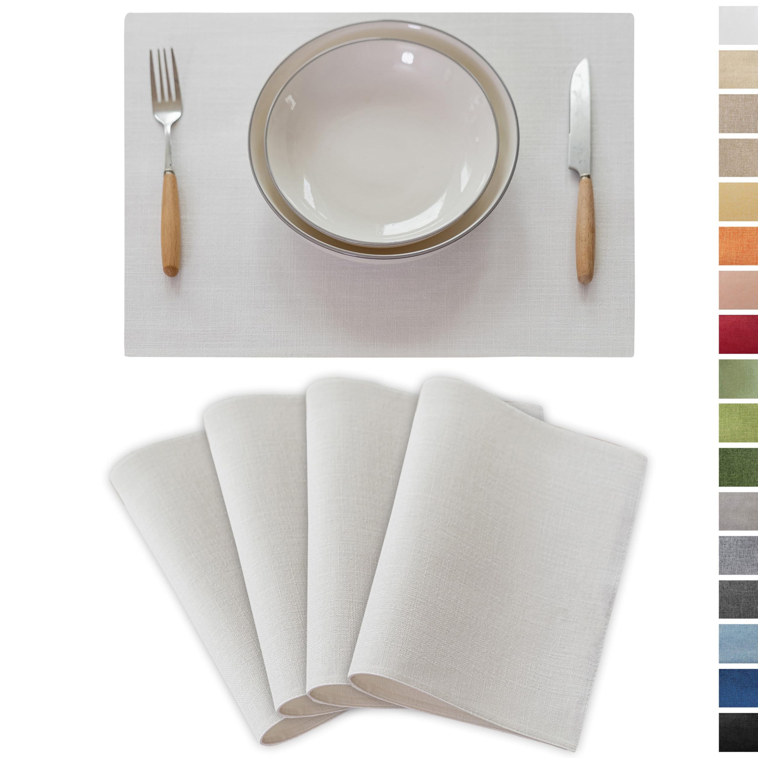 Demetex White Placemats Set of 4 Heat Resistant Cloth Place Mats Linen Dining Table Mats for Wedding Party Decorations, Pure White