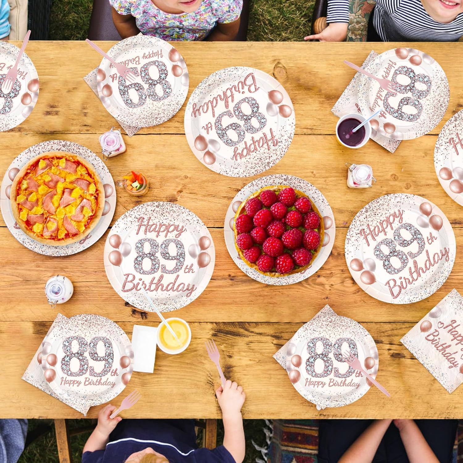 96 Pcs 89th Birthday Party Supplies for Women Rose Gold 89 Years Old Paper Plates and Napkins Tableware Set Disposable 89th Birthday Decorations for Women 89 Years Old Party Serves 24 - Image 7