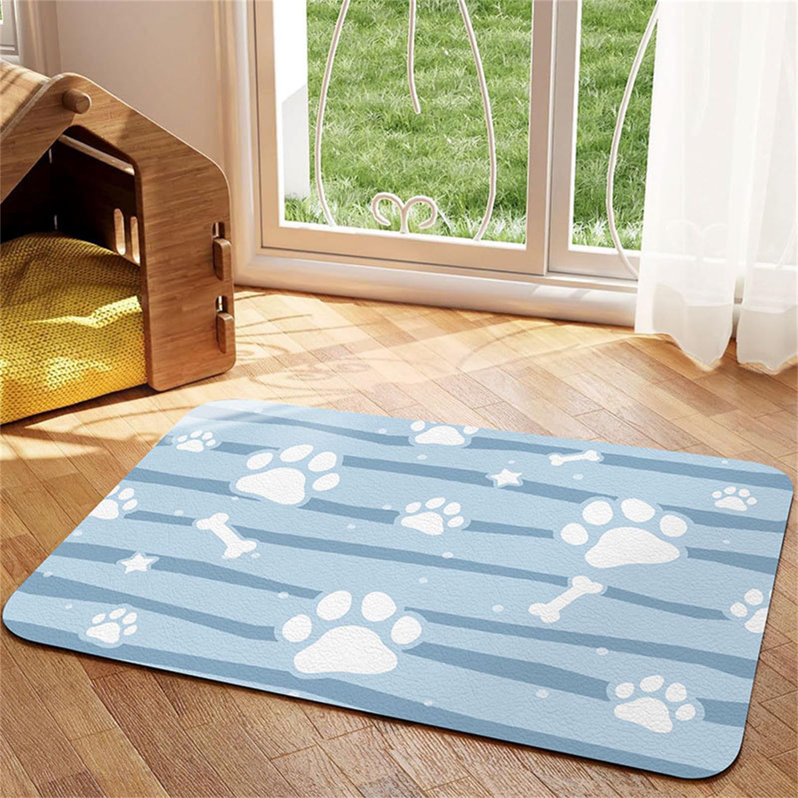 Hearda Absorbent Pet Food Mat, Pet Mats for Food Bowls Pet Feeding Mat Dog Bowl Mats Non Slip Quick Dry Water Dispenser Mat Dog Food Placemat Diatomite Cat Dog Feeding Mat (30x40cm,Blue Stripe J)