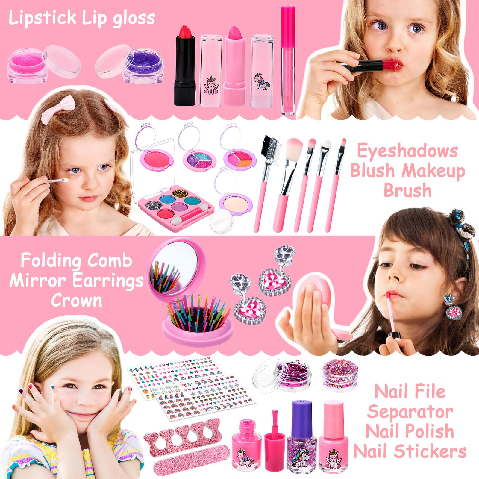 Kit de Maquillaje Niñas , 59 Piezas Lavable, Set Maletin, Juegos de Belleza Cosméticos, Tocador de Maquillaje Niña, Regalos No-Tóxicos para Princesas 5 6 7 8 9 10+ Años