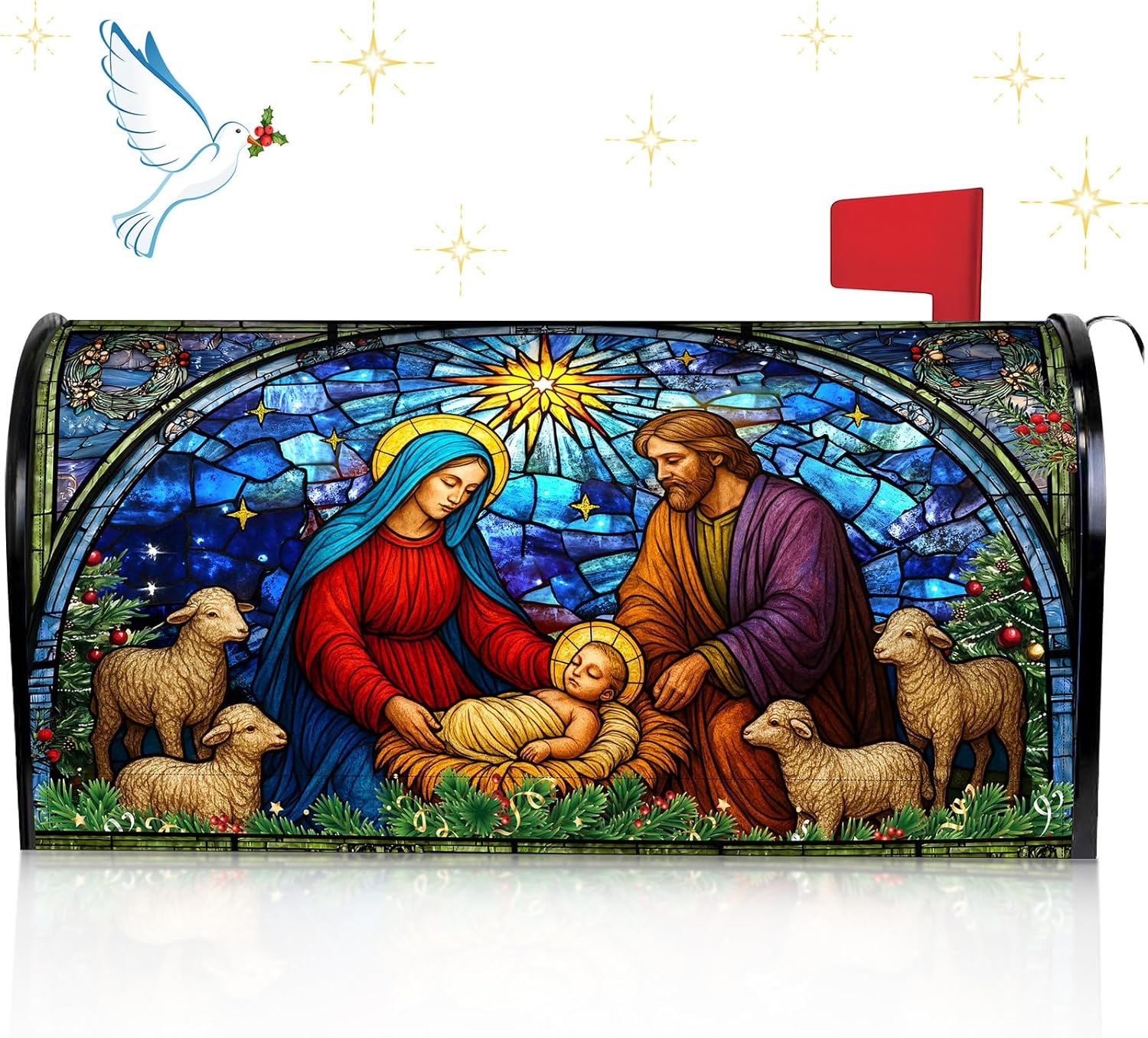 Blosssound Religious Magnetic Mailbox Cover Nativity Scene Mailbox Covers Decor Religious Nativity Vintage Outdoor Post Box Standard Size 21 X 18 Inch Garden Yard Outdoor Decoration