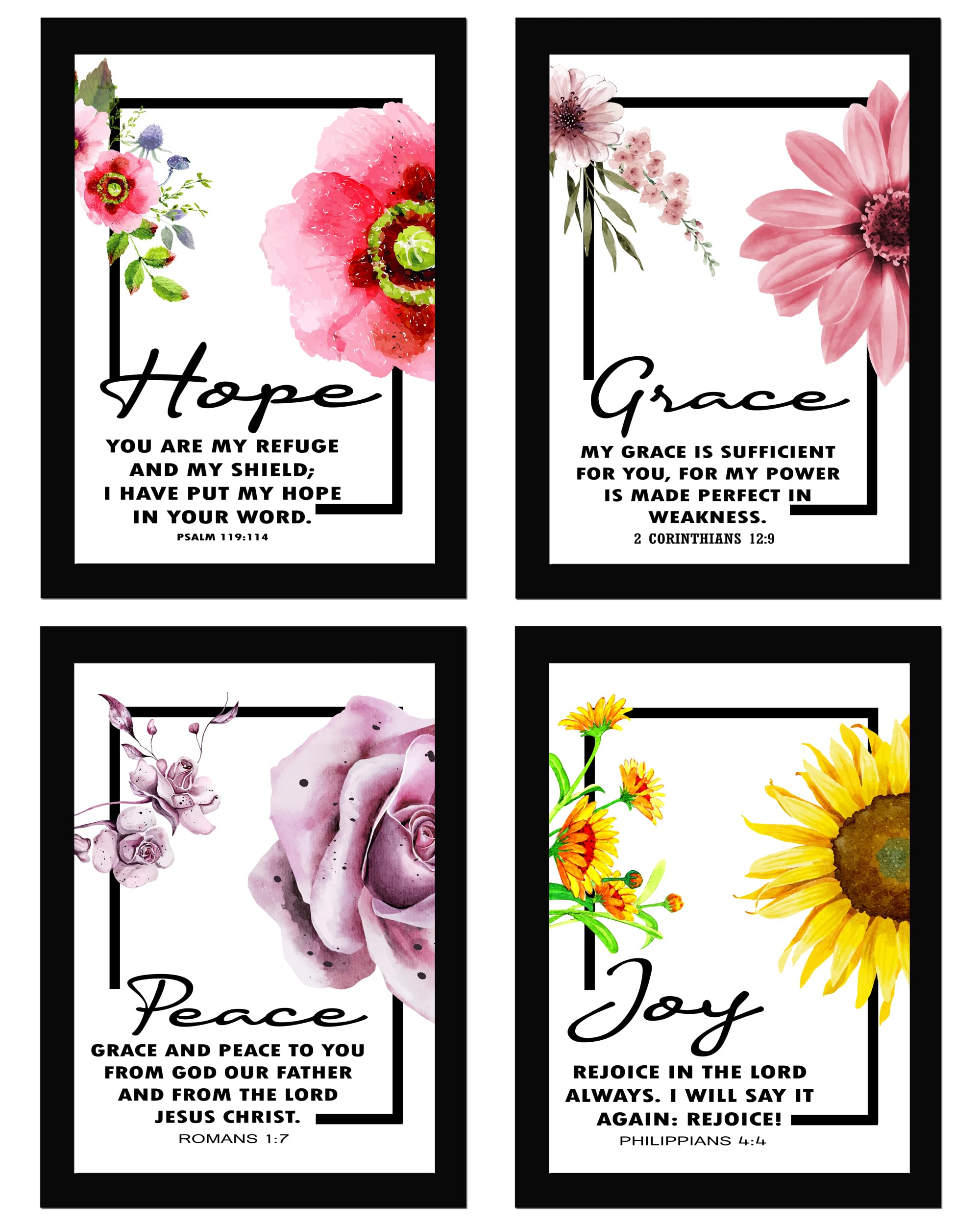 AR Creative Hope, Grace, Peace, Joy Bible Verse Wall Photo Framed Wall Poster, Bible Quotes Print with Frame, Home (13.6 inch x 10.2 inch) Multicolor Set of 4