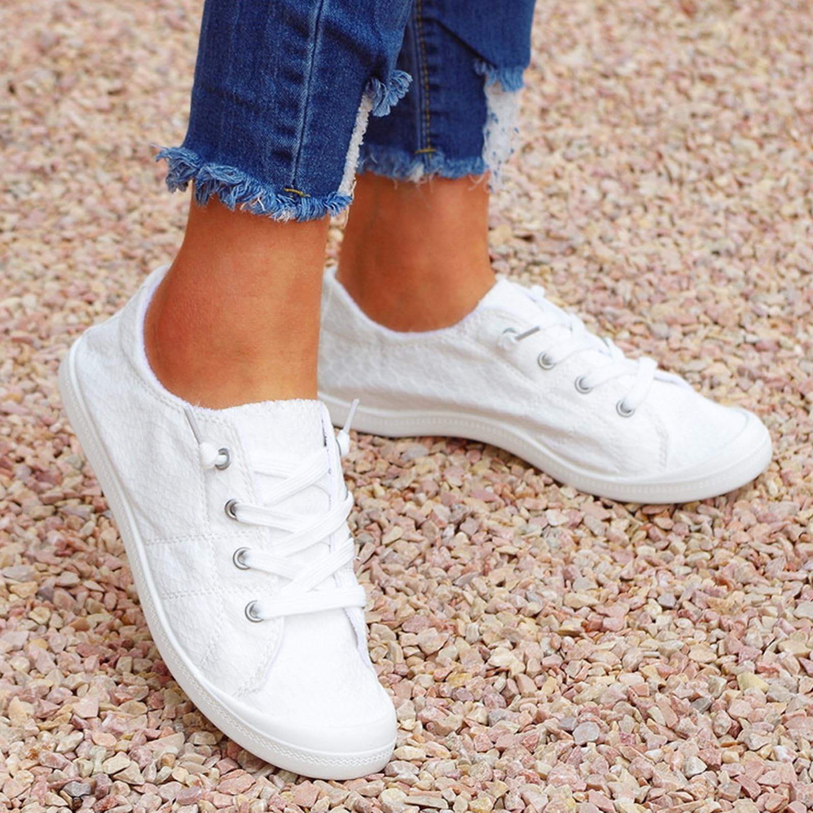 Baskets orthopédiques Confortables pour Femme - Chaussures en Toile Blanche Sneakers Maille Mode Printemps été Plates Décontractées Femmes OrthopéDiques De Course pour La Marche Quotidienne