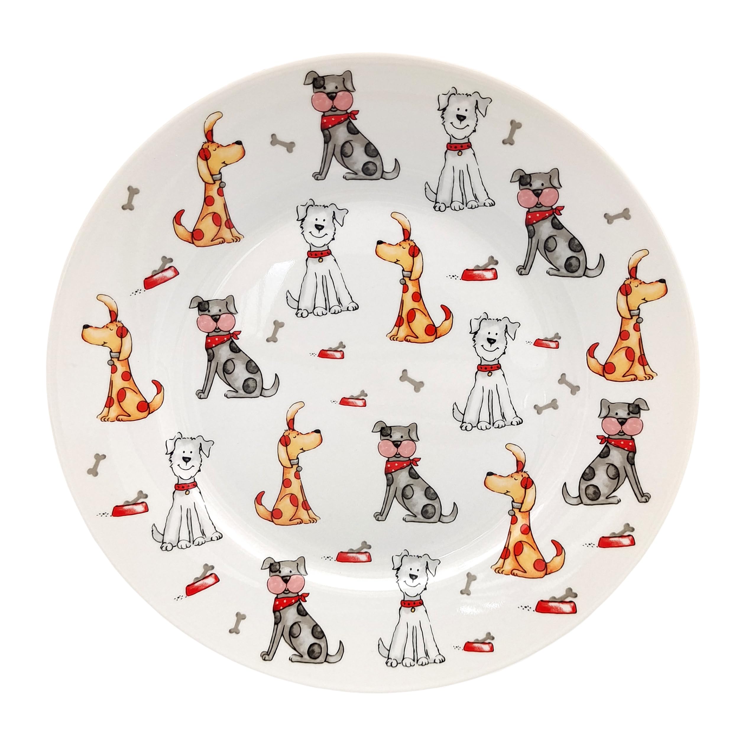 SPOTTED DOG GIFT COMPANY Talerze deserowe, zestaw 4 ceramicznych talerzy do serwowania ciast, przystawek, sałatek i chlebów, można używać w kuchence mikrofalowej i zmywarce 19 cm - psy