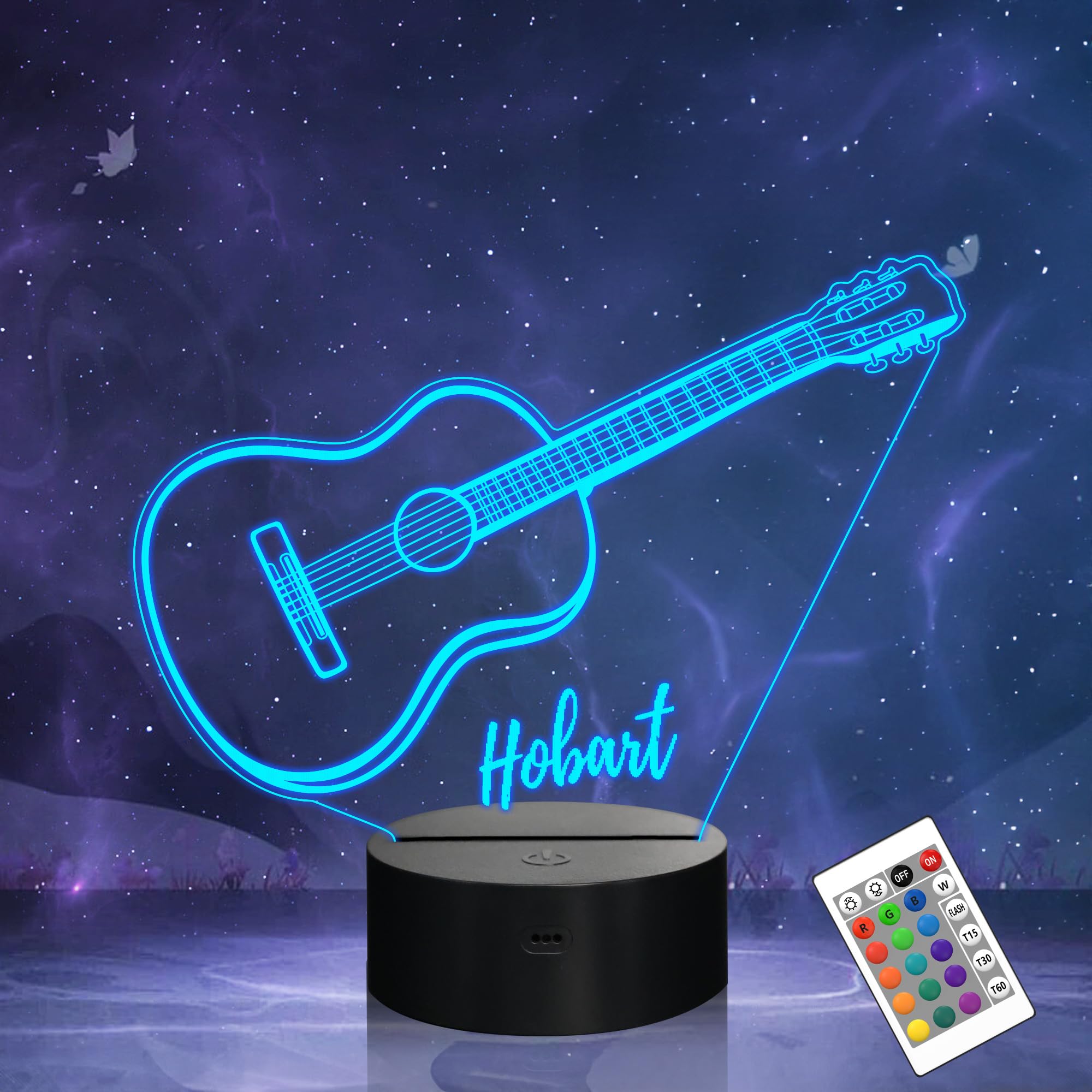 Lámpara Nocturna 3D Personalizada Con Notas Musicales - Regalo Con Grabado De Nombre O Texto, Luz LED Con 16 Colores Y Mando A Distancia