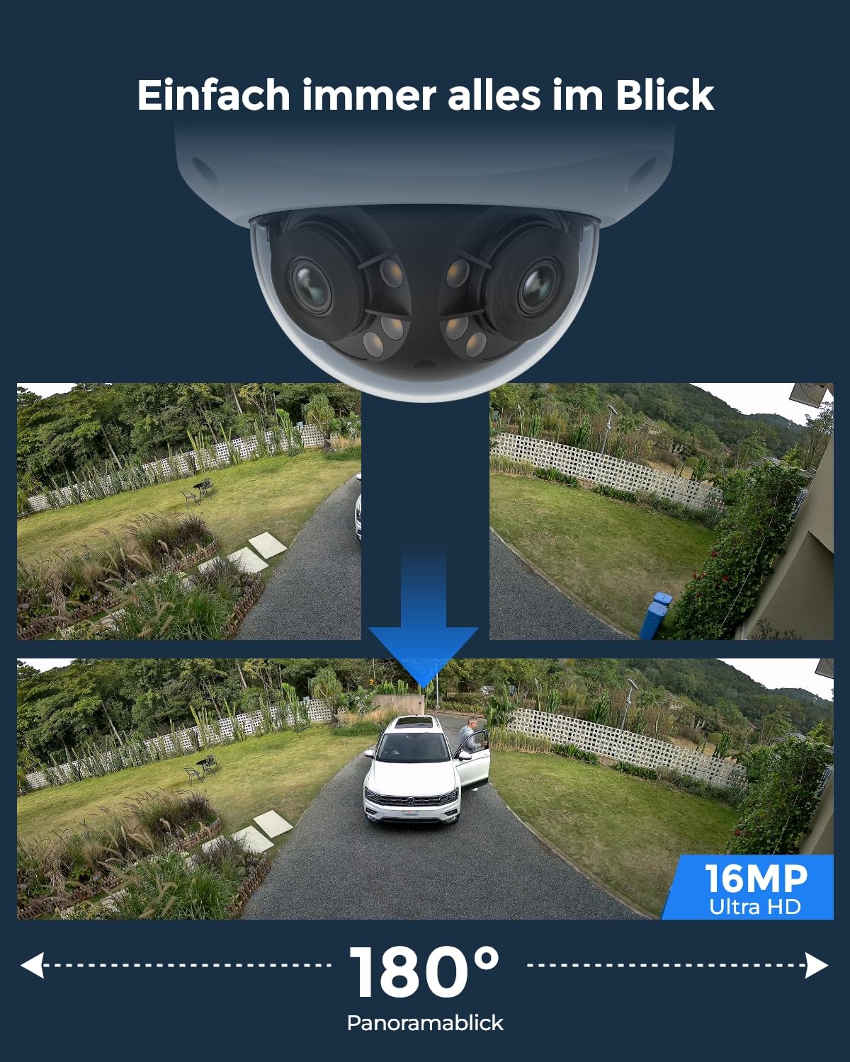 Reolink 16MP UHD 180° Panorama Dual-Objektiv Überwachungskamera, Bewegungsverfolgung, Farbnachtsicht, Spotlight, Smart-Erkennung & Alarme, Zwei-Wege-Audio, IK10 Vandalismussicher, IP67, Duo 3V PoE