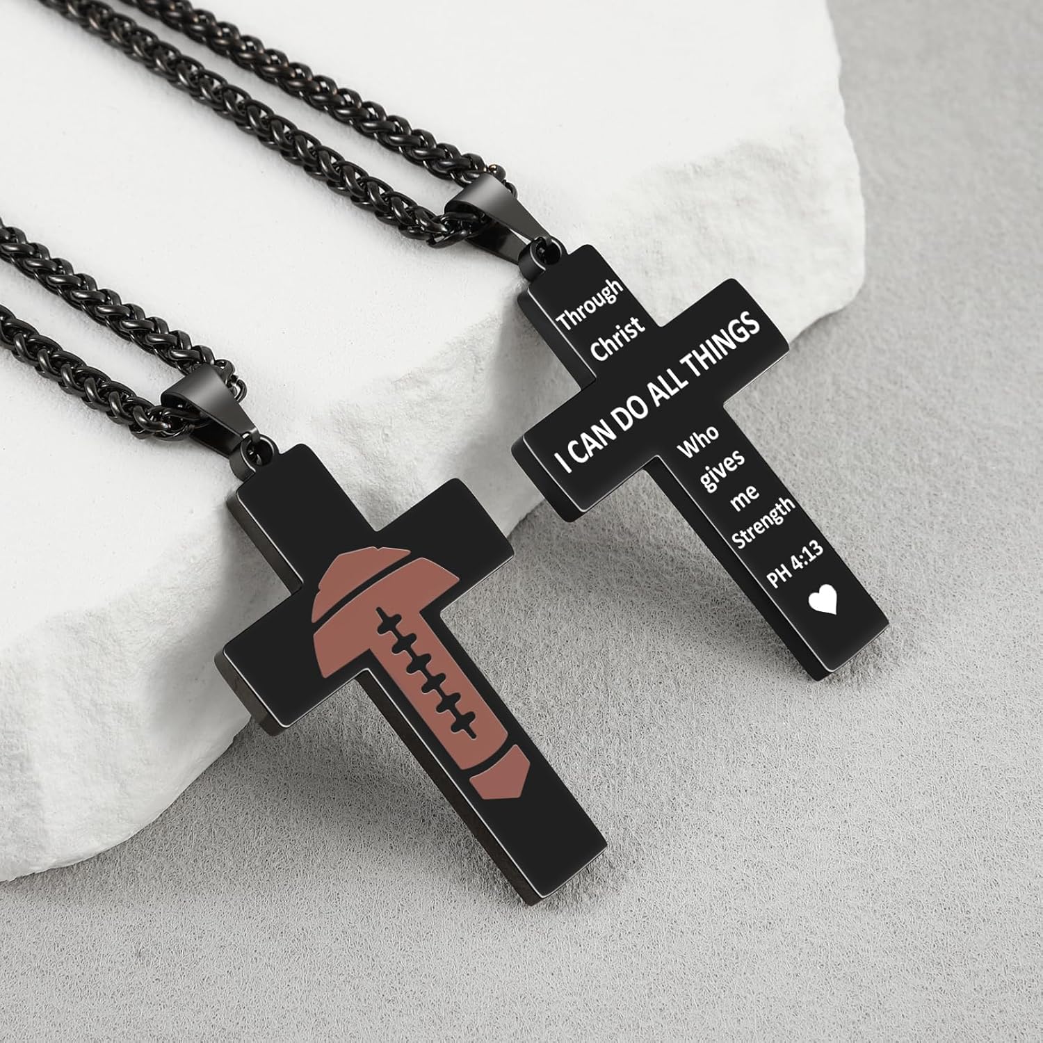 Football Cross Necklace for Men, Bible Verse Pendant Gifts for Birthday Christmas, Baptism Christian Religious Football Accessories Stuff Gifts - Image 3