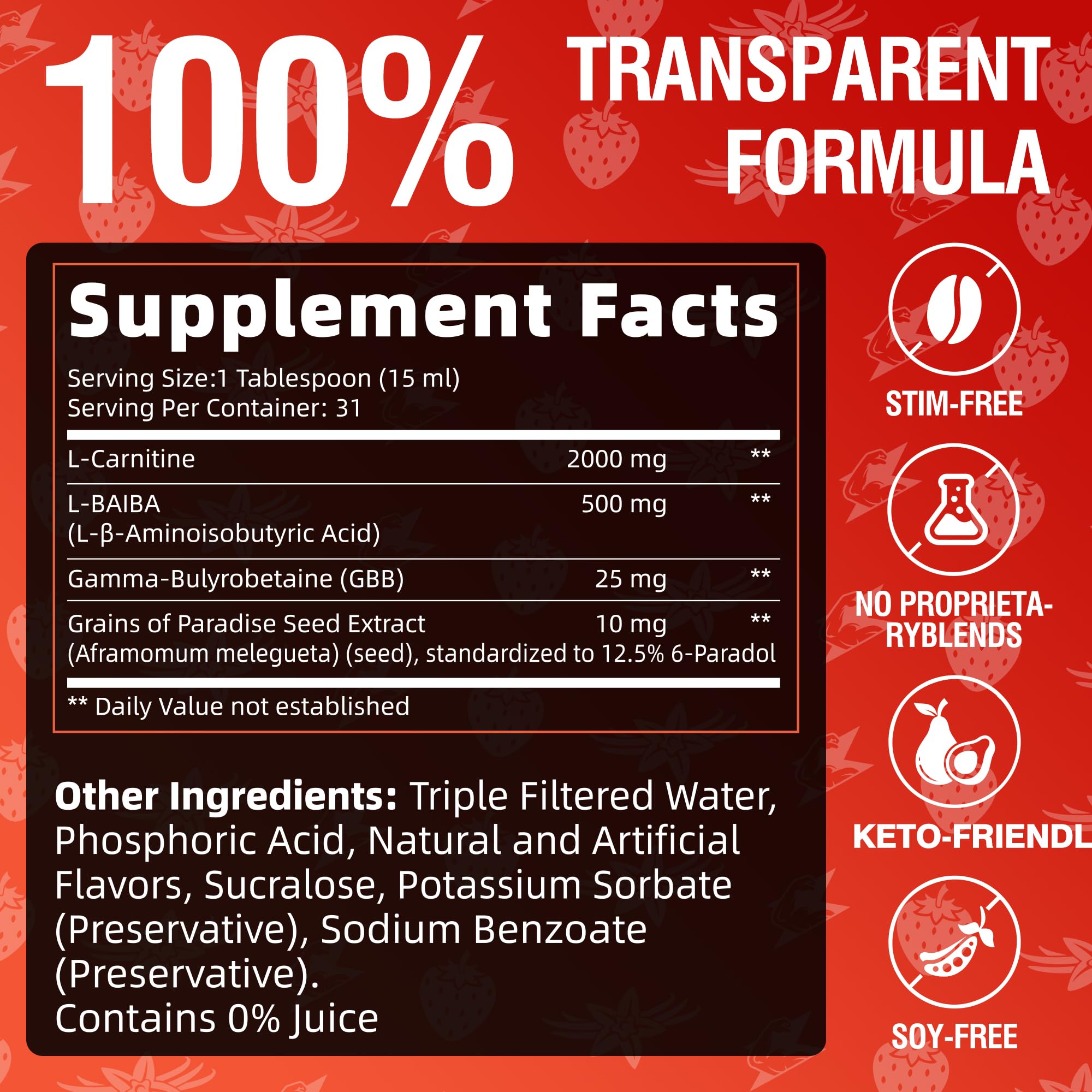 Liquid L-Carnitine 2000mg for Men & Women, Natural Energy & Wellness Support Liquid Supplement with L-BAIBA & Grains of Paradise, Sugar-Free - Vegan Formula, ShredBerry Flavor, 16 Fl Oz — Amazon image 4