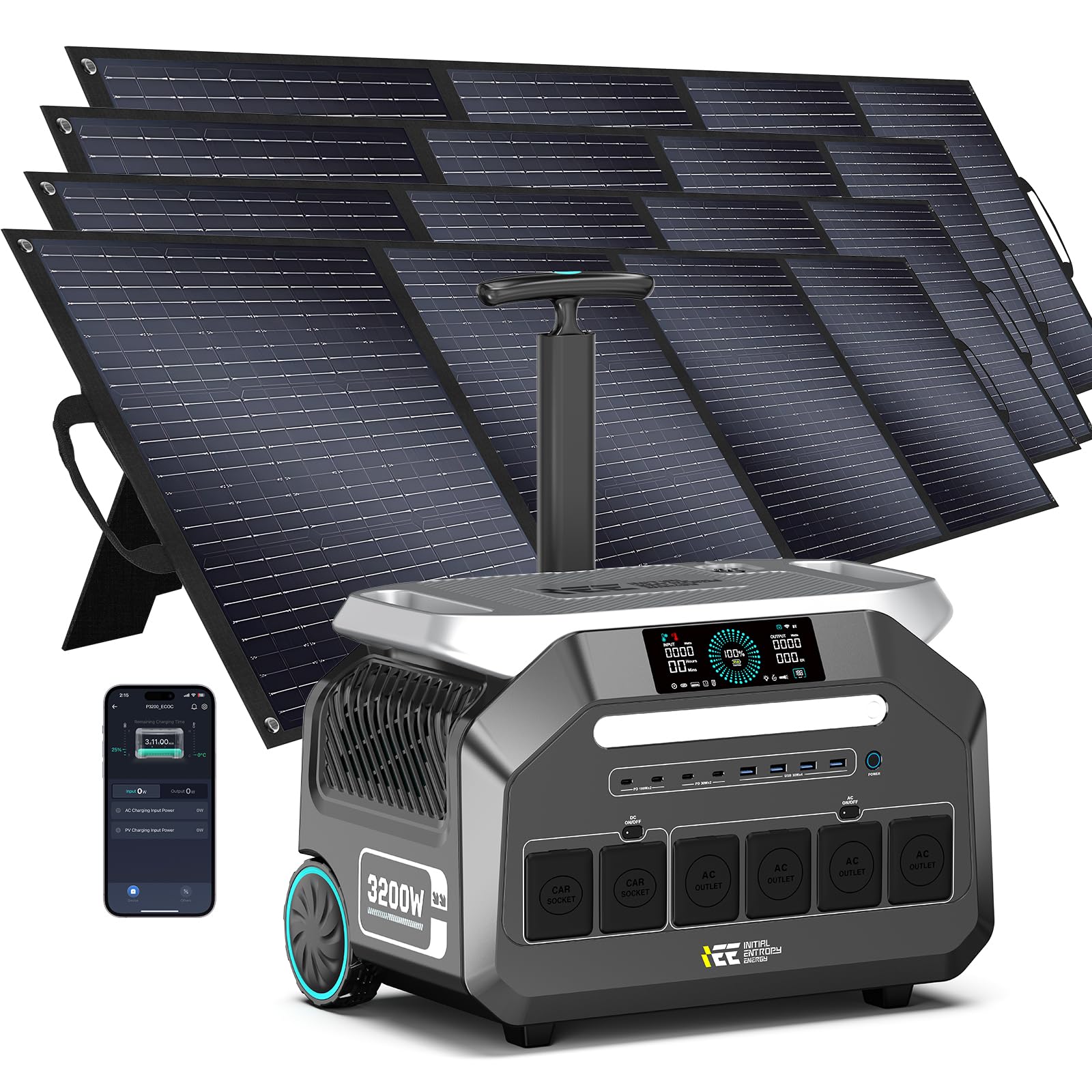IEE 3200W Power Station P3200 with 4x200W Solar Panel 2048Wh Solar Generator 1800W AC Charging AC Outlets x