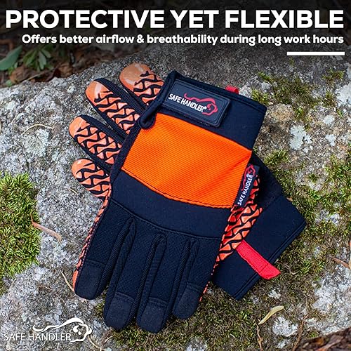 Miniatura 3 de SAFE HANDLER Guantes Super Grip  Palma de agarre texturizada, textura antideslizante, correa de muñeca con gancho y bucle, negronaranja, SM, 1 par