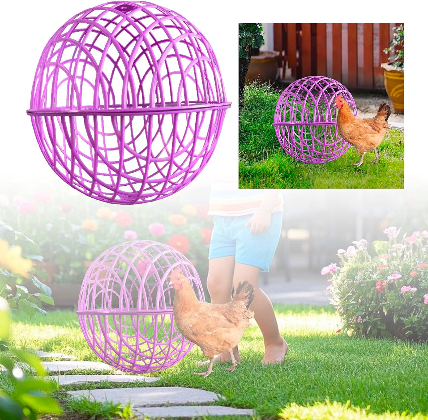 Chicken Balls Cage for Outside, 2025 New 1/3pack Chicken Ball Cage Rolling,Chicken Coop Ball, Mobile Poultry Enclosure Round, Removable Safety Cage, for Chicks Rabbits Birds (Purple-19.68in-3PCs) - Image 6