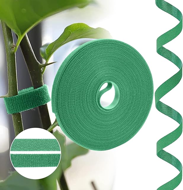 URAQT Green Garden Plants Tie,Tape Plant Ties Self Adhesive Tape Hook Loop Garden Strips Adjustable Tree Ties Plant Stake Cane Supports Wrap Tape for Gardening Sticky Strips (10m)