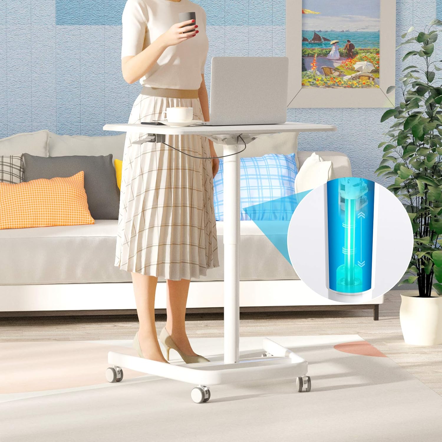 Pneumatic Laptop Standing Desk,Height Adjustable from 29.5" to 43.3" Mobile Computer Workstation,Glorider Rolling Sit-Stand Cart- Mobile Podium Portable Lectern for Home, Office& Classroom: Kitchen & Dining