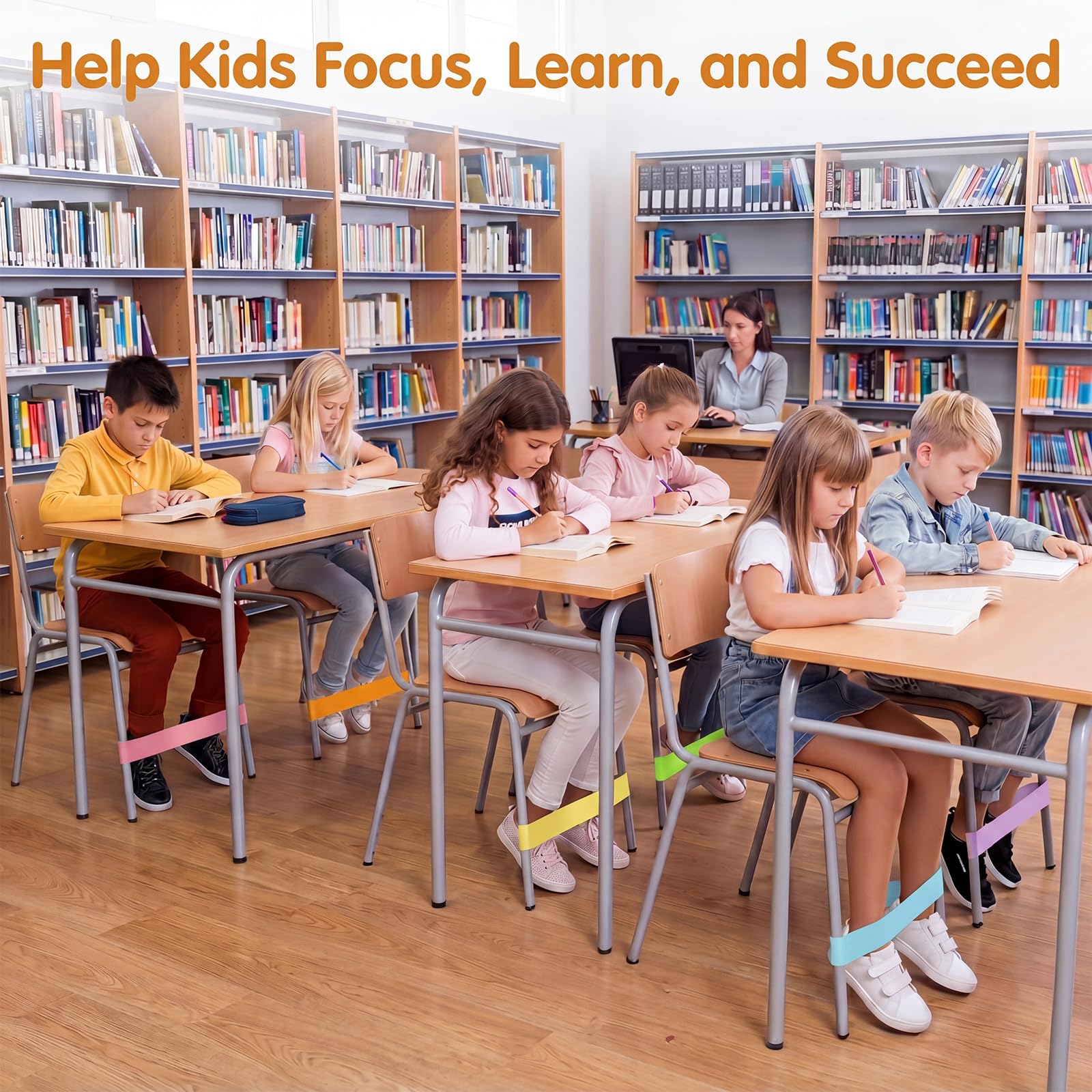 Sratte 60 Stück Stuhlbänder für Kinder mit zappeligen Füßen, Fidget-Bänder, alternative flexible Sitzgelegenheit im Klassenzimmer, für Kinder mit sensorischem ADHS, ADS, Autismus und sensorischen