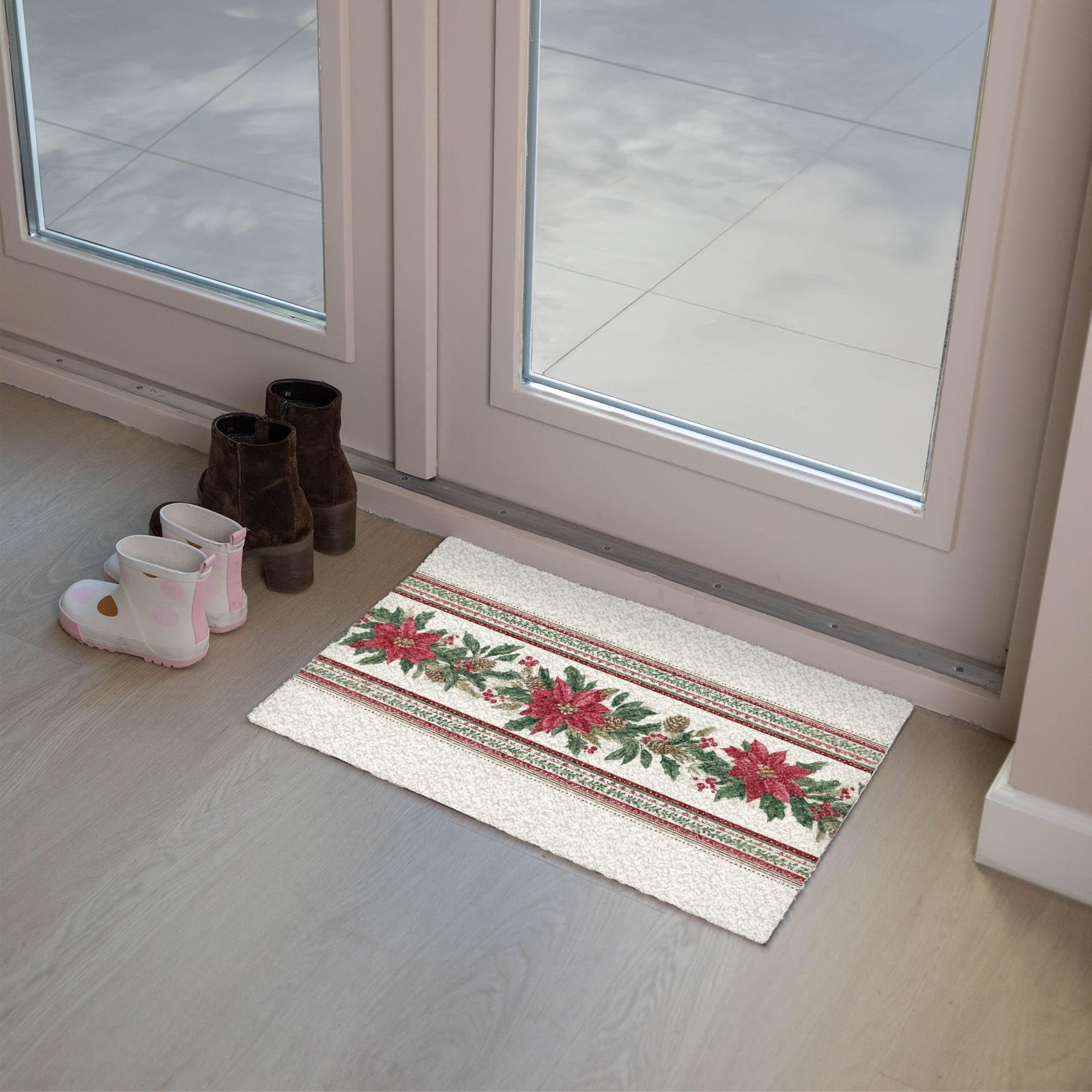 MuchoWow© Felpudo 40x60 cm Graciosos Divertidos Divertido Entrada Casa Tapete Goma Original Amazon Alfombra de Alfombrillas Interior Exterior Tira Navidad - Flor Pascua - Rojo - Verde