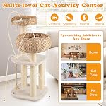 PETSITE 41 Arbre Cat moderne de pouce pour les chats d'intérieur, arbre Cat mignon multi-niveaux avec des poteaux à gratter, Condo chat en osier fait main & Perche supérieure, boule de danse et corde sisale, beige