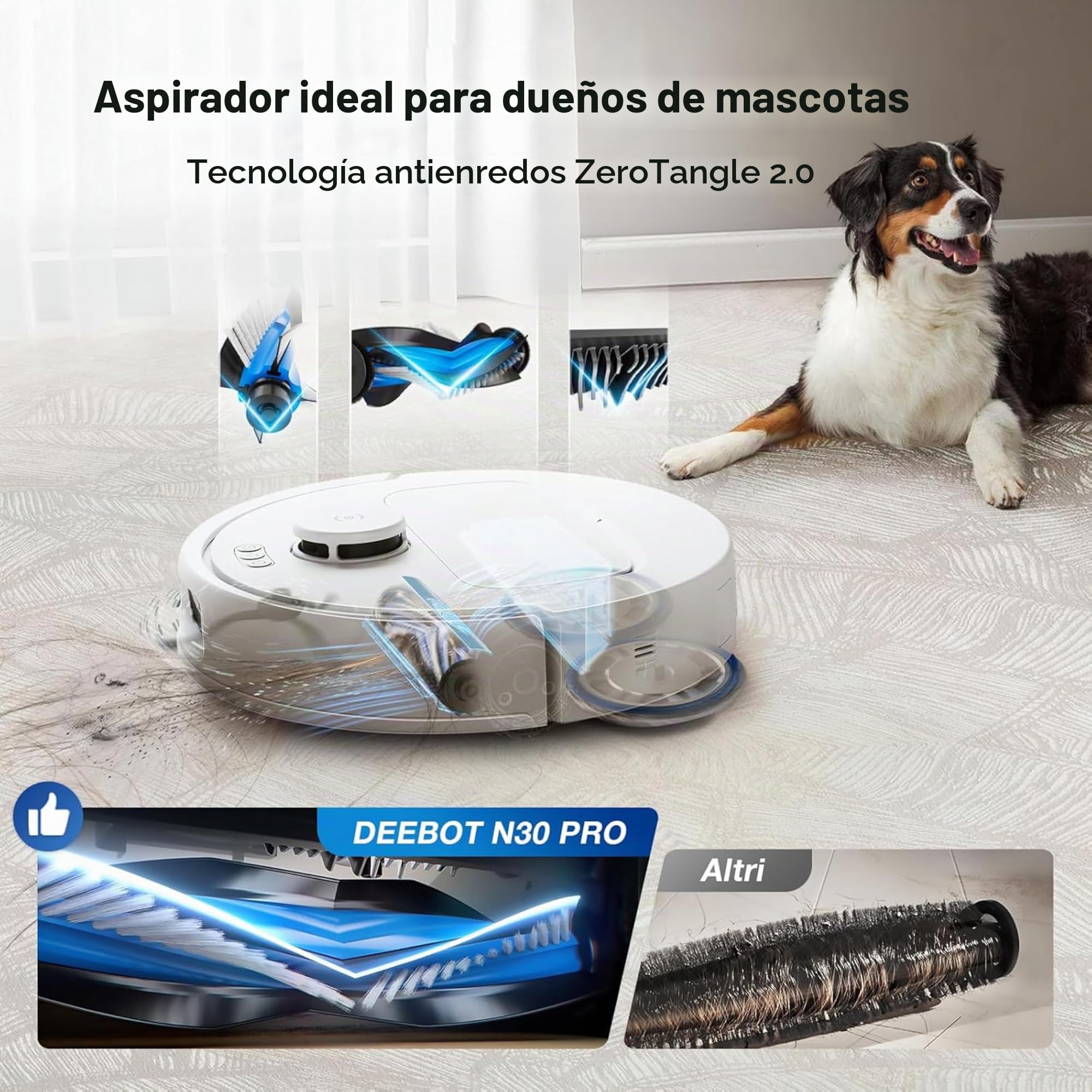ECOVACS N30 Pro Omni aspriadora Robot con estación Vaciado, Lavada, Secado automáticos, 10 00 Pa, Cepillo antienredos ZeroTangle 2.0, Limpieza Agua Caliente 60 ℃, mopa adaptiva TruEdge, Blanco