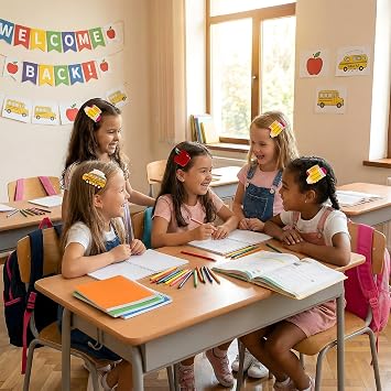 Back to School Hair Clips 3 PCS Funny Claw Set Pencil Apple School Bus Shapes Accessories for Teacher Student Outfits Cute Teacher Gifts