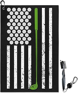 American Flag Golf Towel and Brush Set, Microfiber Waffle Golf Bag Towel with Clip, Golf Cleaning Kit Gifts for Men and Women, Funny Golf Accessories for Golf Fan, Golfers Golf Lovers Retirement Gift