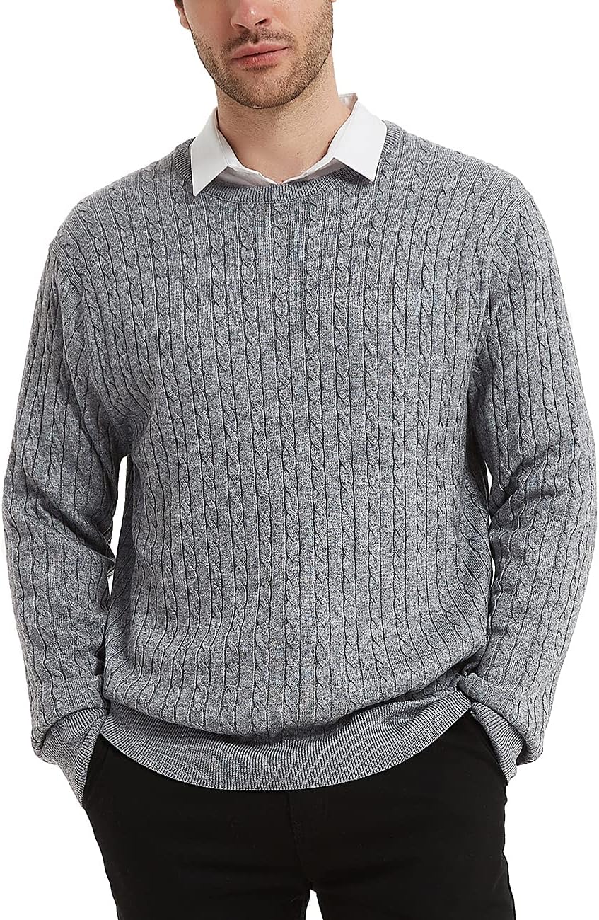 Kallspin men's cable knit crewneck sweater pullovers wo…