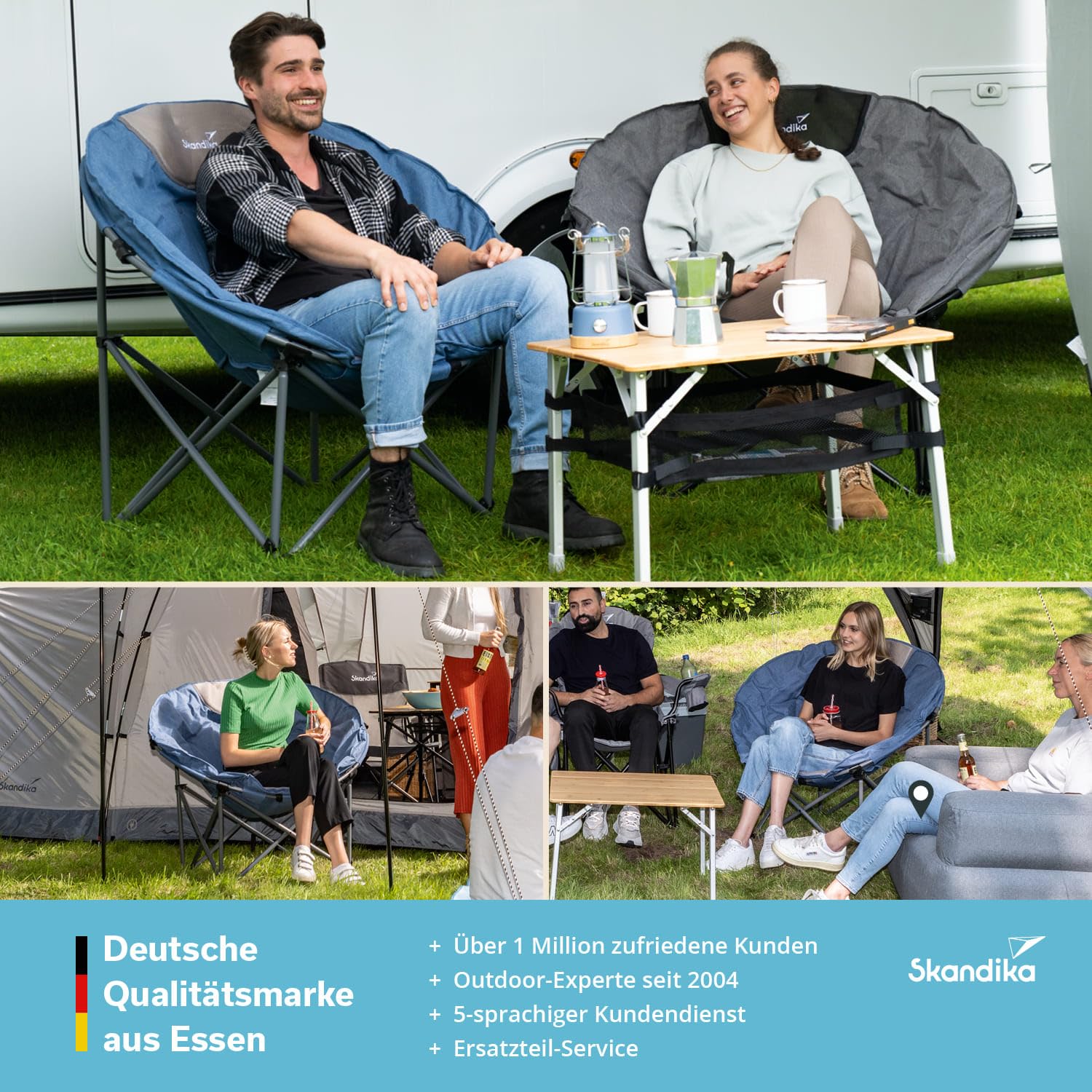 Skandika Moonchair Kupari/Kupari XL krzesło kempingowe, składane, waga użytkownika: 150 kg, miękko wyściełane, torba do przenoszenia, wygodny fotel kempingowy, składany fotel | na zewnątrz, do ogrodu,