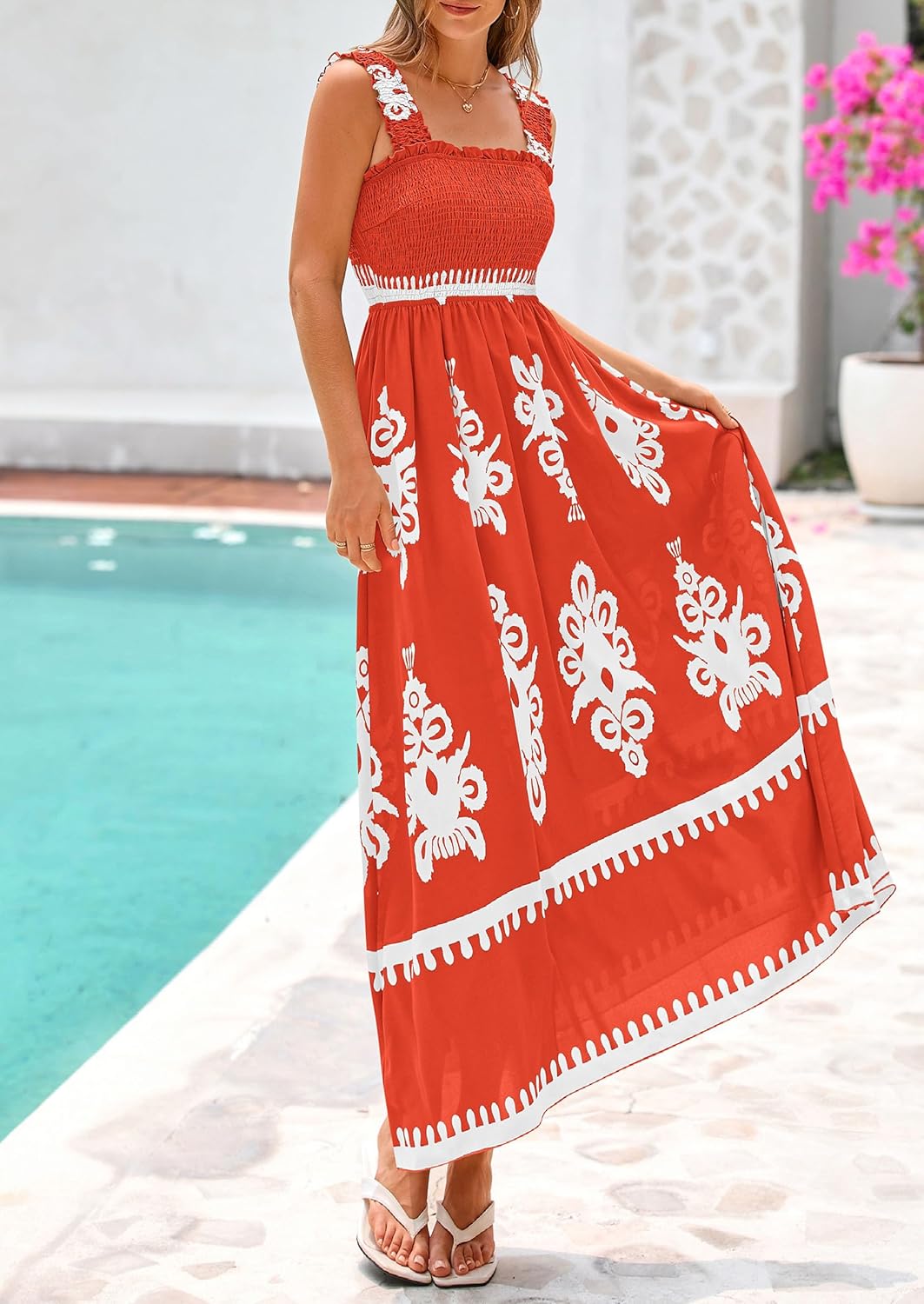 PRETTYGARDEN Womens Summer Boho Maxi Dress 2026 Casual Sleeveless Square Neck Floral Aline Smocked Beach Dresses with Pockets - Image 7