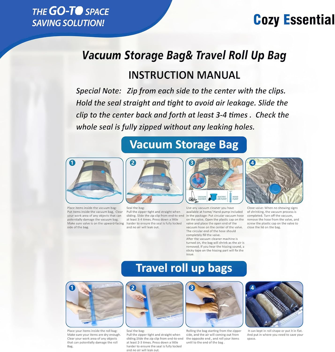 21 Piece Vacuum Storage Bags + 5 Roll Bags (Includes Manual Pump) | 7 Large + 7 Medium + 7 Small | Clothes Quilt Compression Bag for Space Saving Storage Travel