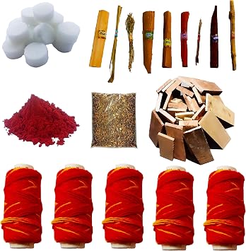 GOOFY TURTLE Navratri Special 6 in 1 Puja Combo 1 KG Pure Mango Wood + Navgrah lakdi + Hawan Samagri 250 GM + Roli + Kalava 5 Pcs + Champor QW05