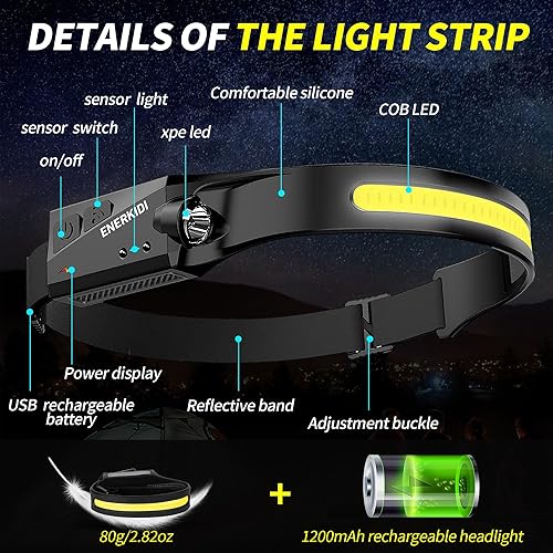 Miniatura 4 de Paquete de 5 faros LED recargables para adultos, 5 modos de sensor de luz de cabeza, haz ancho de 230, IPX4, impermeable, accesorios de campamento,