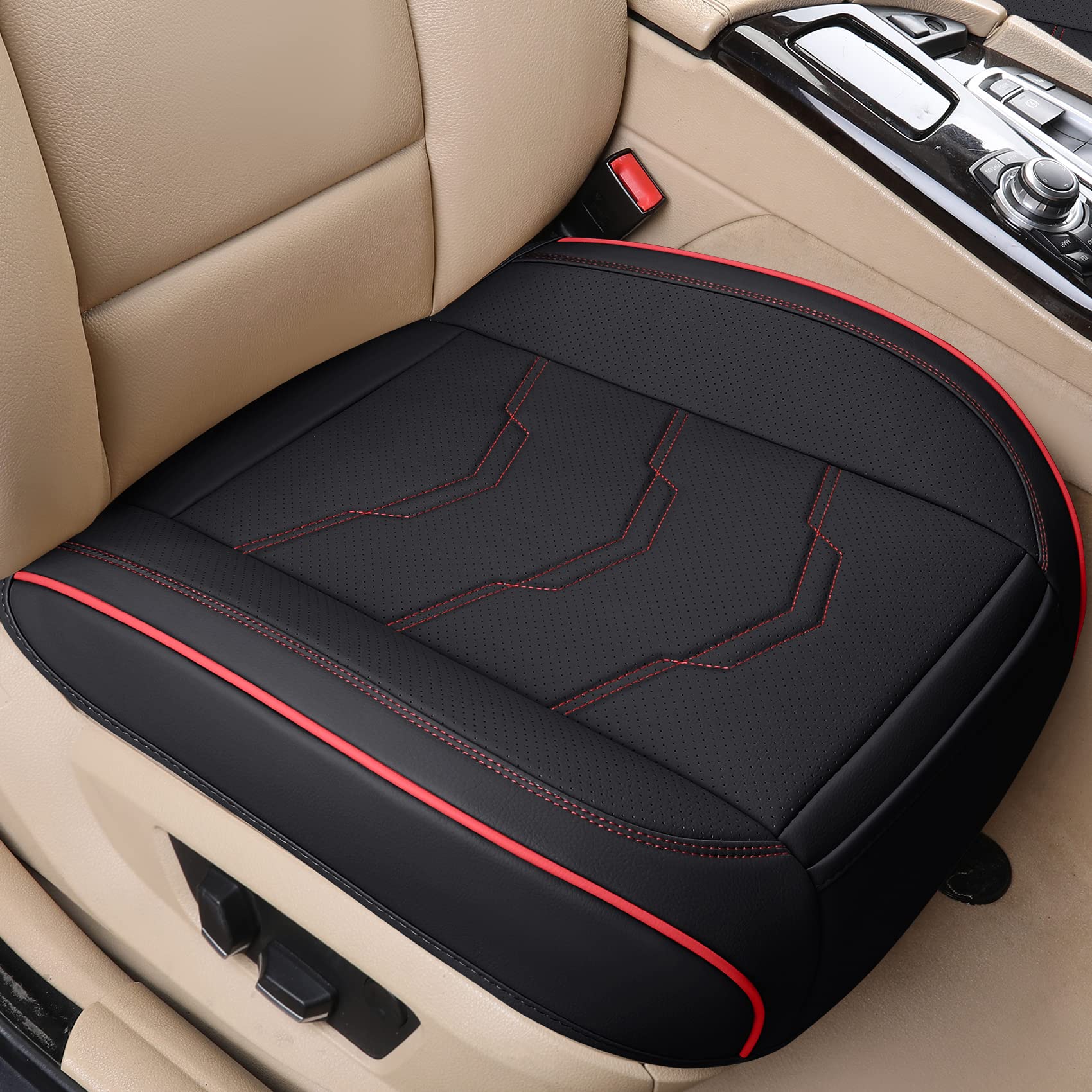 Photo 1 of COCOVER 2 pcs Front Bottom Car Seat Covers, Faux Leather Protectors for Front Seats Only, Waterproof and Anti-Slip Cushions, Fits Most of Automotives(Dimensions: 21.25''x 20.87'')-Black + Red