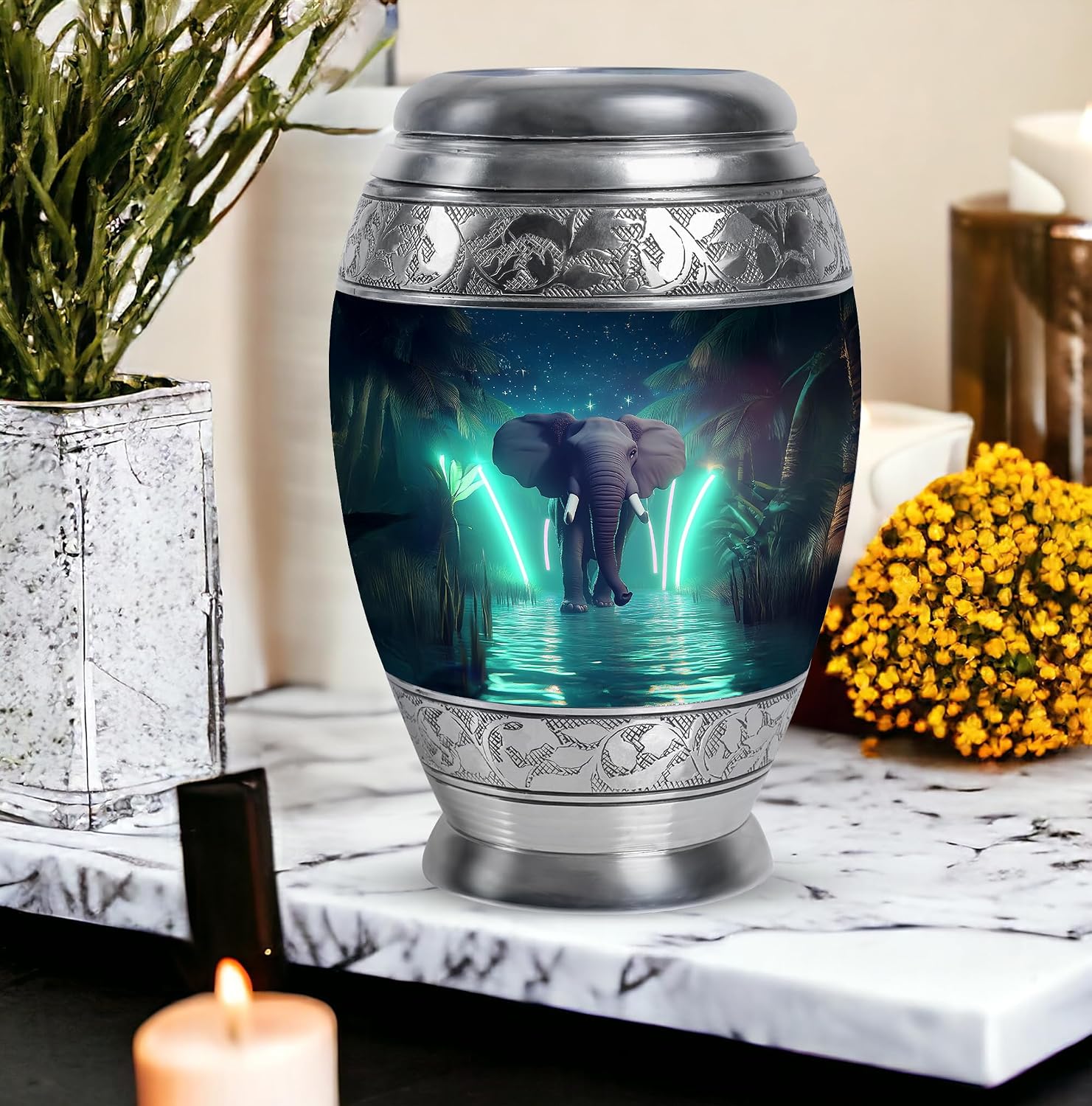 Elephant Urns for Human Ashes - Large Elephant Urn for Ashes for Women - Water River Burial Urns for Adult Male - Little Urn for Female - Green Cremation Keepsake 10 Inch & 3 Inch, Combo of 5