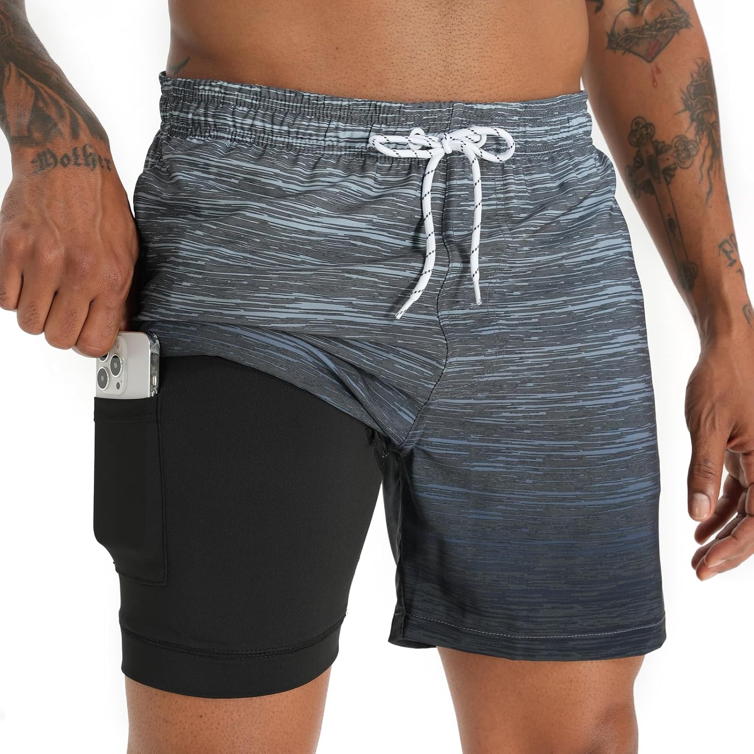 zeetoo Mens Swim Trunks with Compression Liner 5.5" Inseam Shorts Bathing Suit Quick Dry Swimsuit