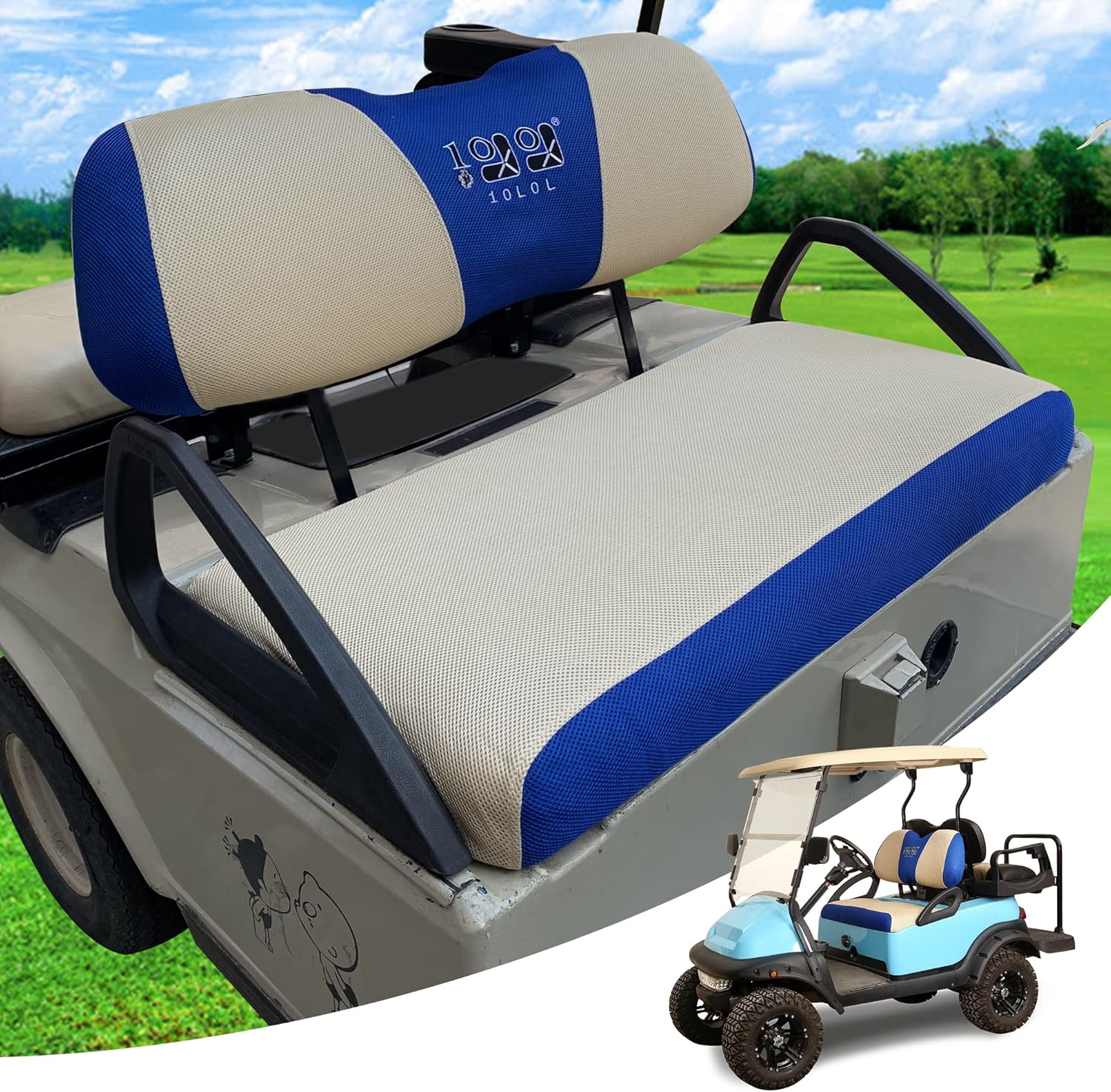 10L0L Golf Cart Bench Seat Cover Set, Washable Polyester Mesh Cloth