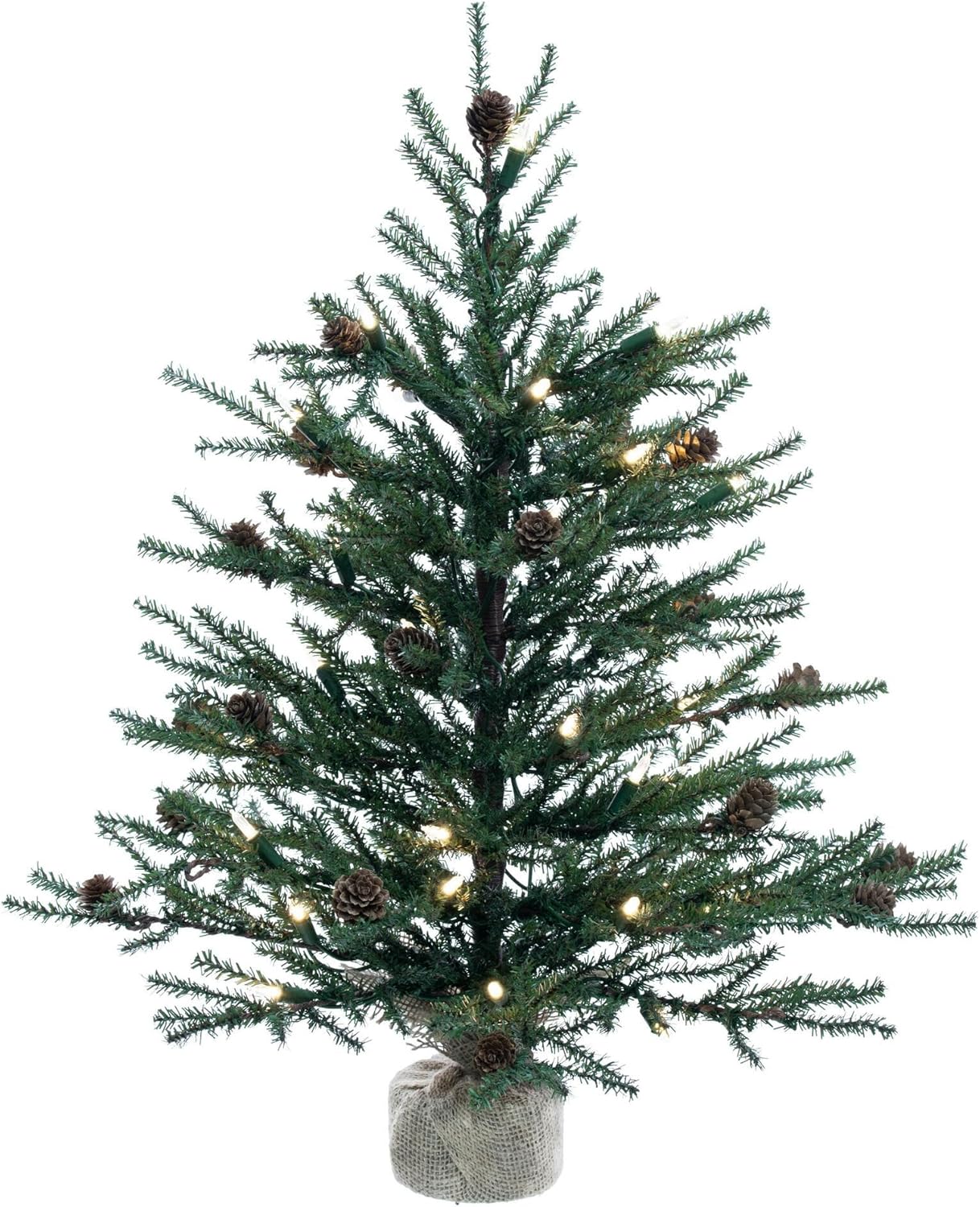 Vickerman 24" Caramel Pine Artificial Christmas Tree, Warm White Italian LED Mini Lights, Seasonal Indoor Home Decor with Decorative Burlap Base
