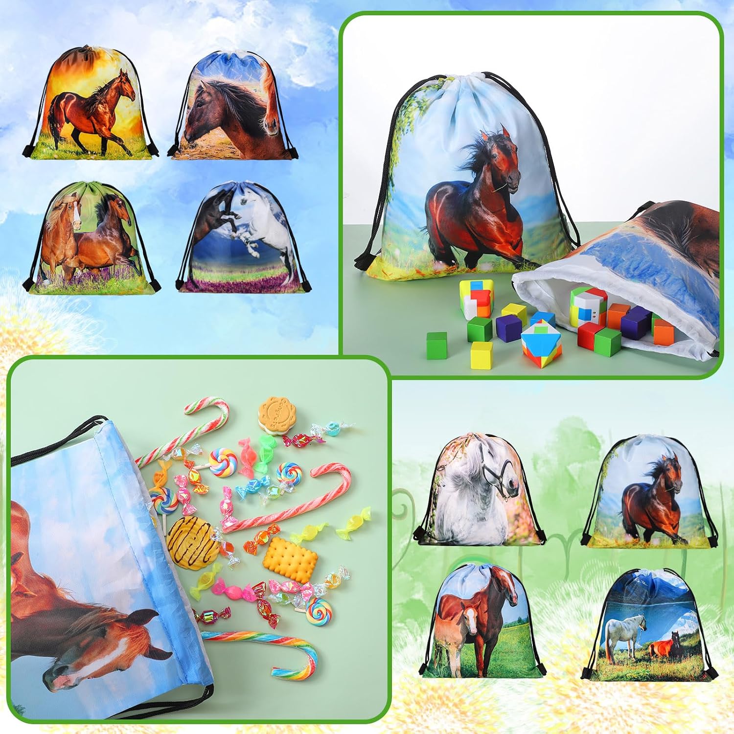 Saintrygo 30 Pcs Western Horse Party Favors Cowboy Cowgirl Drawstring Backpack Bags Horse Goodie Candy Bags Birthday Party Supplies Decorations image 2