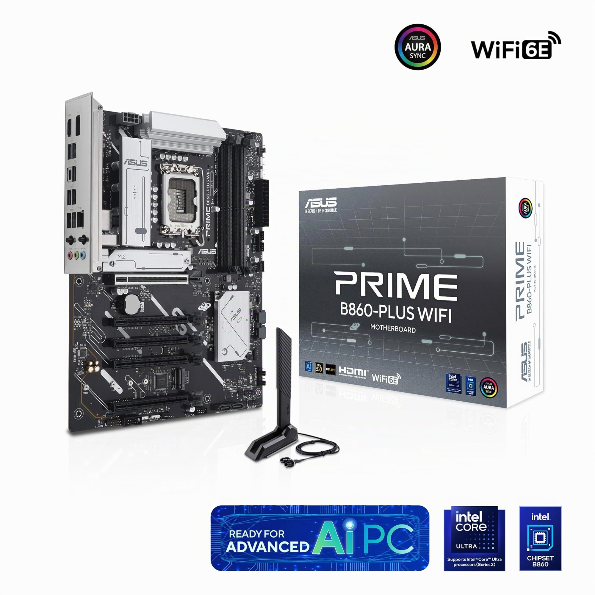 ASUS Prime B860-PLUS WiFi Gaming Mainboard Sockel Intel LGA 1851 (Intel B860, ATX, DDR5 Speicher, PCIe 5.0, 1x PCIe 4.0 M.2, WiFi 6E, Aura Sync)