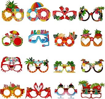 32Pcs Hawaiian Sunglasses Frames Photo Booth Props | Hawaiian party decorations 32 tropical paper sunglass frames for Summer Beach Pool Party
