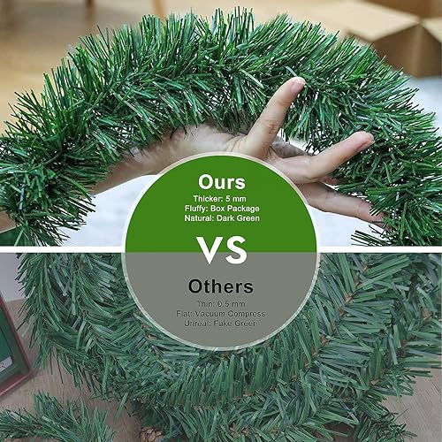 Miniatura 5 de Guirnalda de Navidad de 33 pies, guirnalda verde para decoración de Navidad, guirnalda de árbol de Navidad sin luz para barandilla de escaleras,