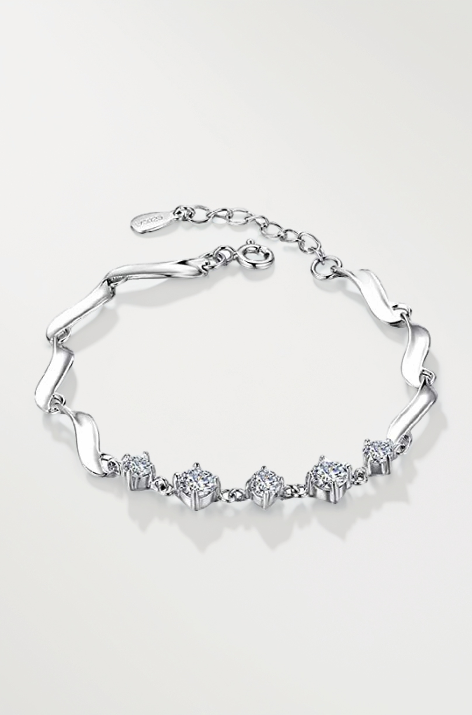 Shining Diva Fashion Latest Stylish Crystal Platinum Silver Plated Charm Bracelet for Women (Silver) (10926b)