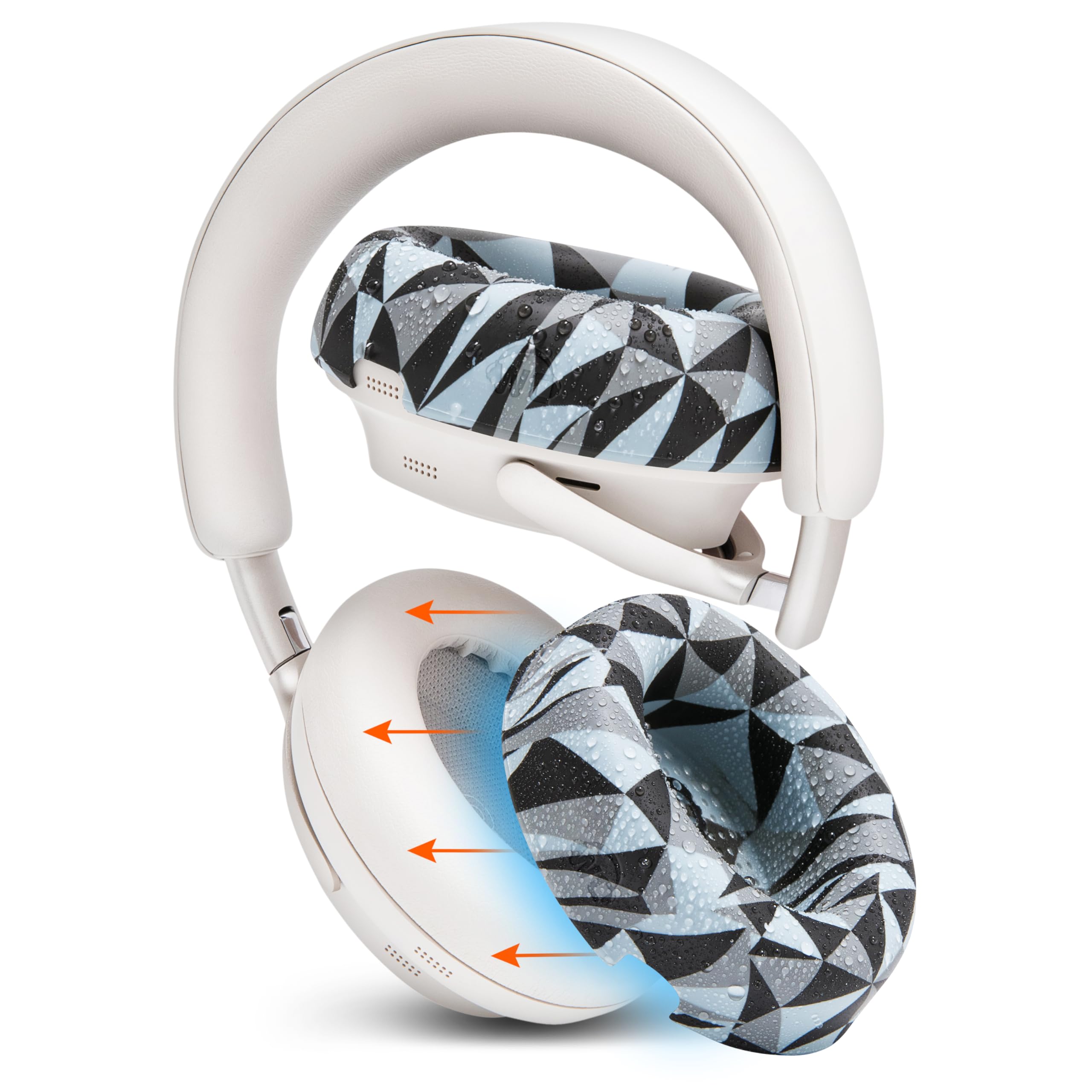 WC SweatZ QC Ultra – Patented Protective Earpad Covers Compatible with Bose QuietComfort Ultra Gen 1 & Gen 2 by Wicked Cushions | Sweatproof & Washable | Geo Grey