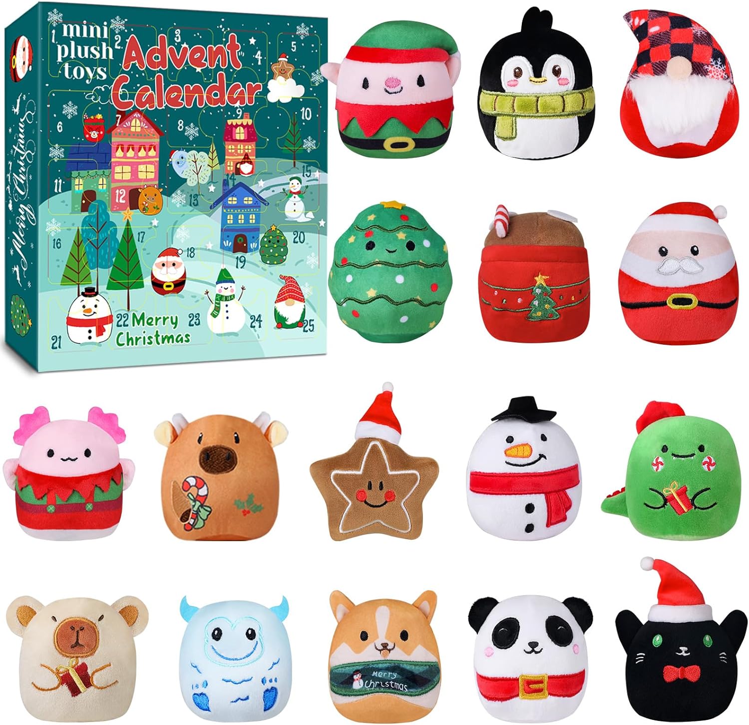 Advent Calendar 2025 for Kids, 24-Day Holiday Plush Advent Calendar for Plushy Collector, Mini Plushie Soft Cuddly Stuffed Animals Toys for Toddlers, Baby Girls, Boys, Teens, Adults