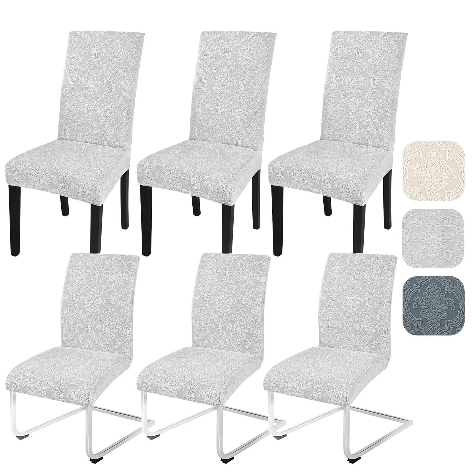Alishomtll Stretch Chair Covers Set of 6 Dining Chair Slipcovers Universal for Swing Chair Jacquard Removable Washable Dining Room Chair Protector for Banquet Wedding Ceremony (Light Grey, 6 pcs)