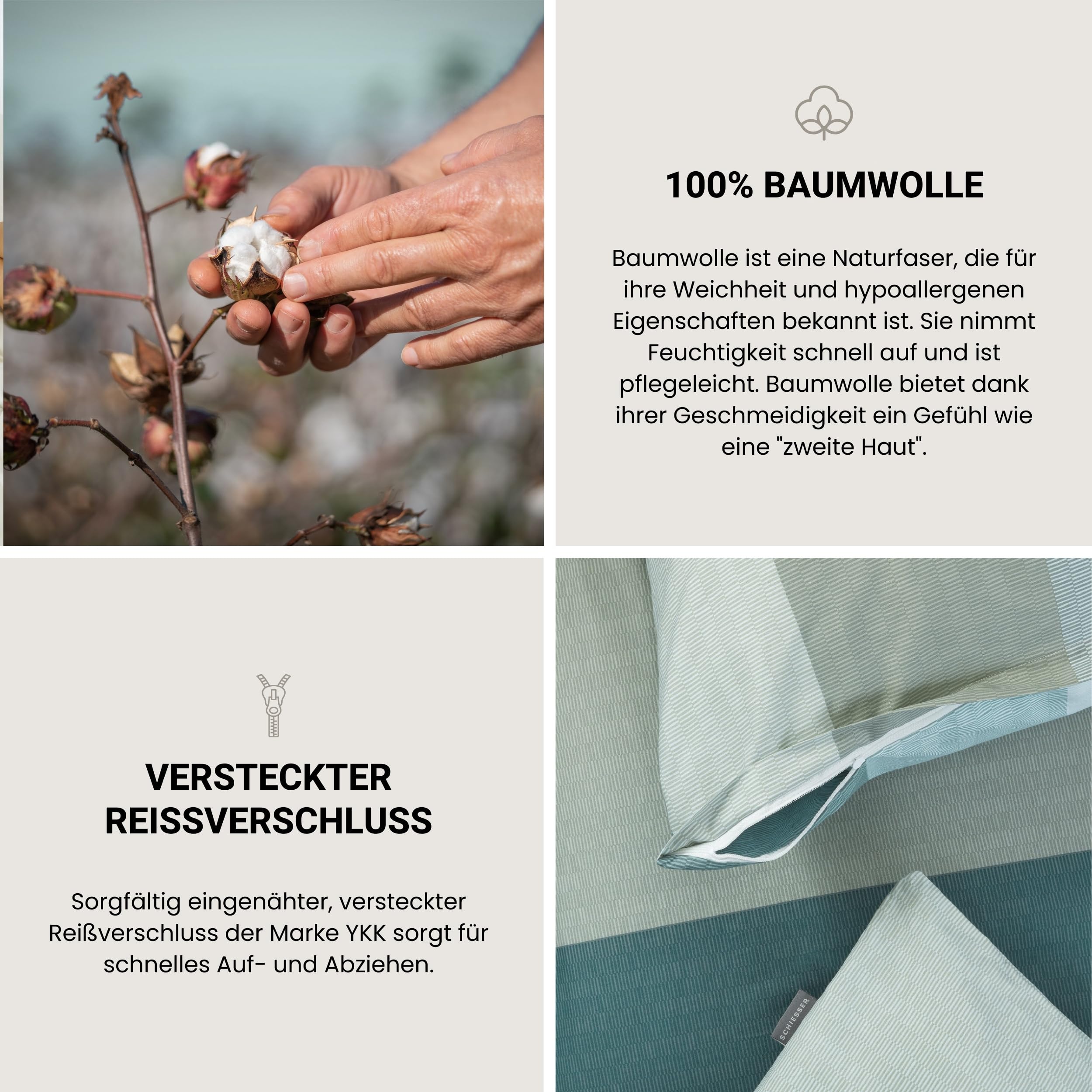 Schiesser Bettwäscheset Endy Stripes - Renforcé - 2-teilig - 155 x 220 cm - Grün