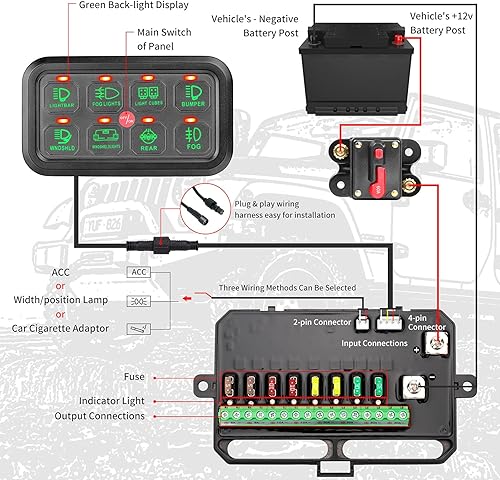 Miniatura 5 de YCHOW-TECH Panel de interruptor de 8 bandas, sistema de relé de control de circuito electrónico universal con botón de encendido y apagado