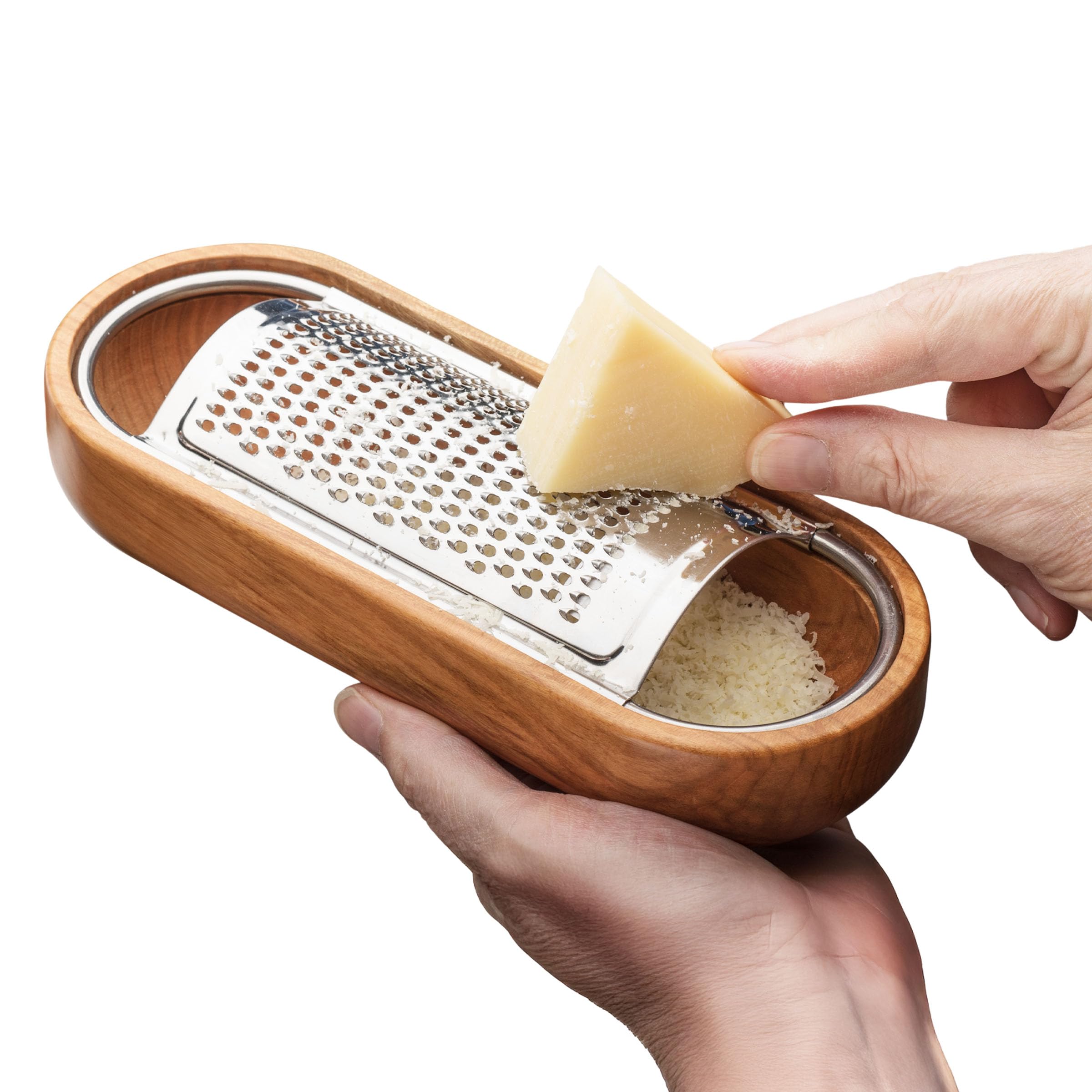 Cheese Grater with Container - Stainless Steel Cheese Grater with Cherrywood Serving Bowl - Fine Shredder Kitchen for Hard Cheese, Spices, and Zesting - Italian Kitchen Gadgets by Kings County Tools