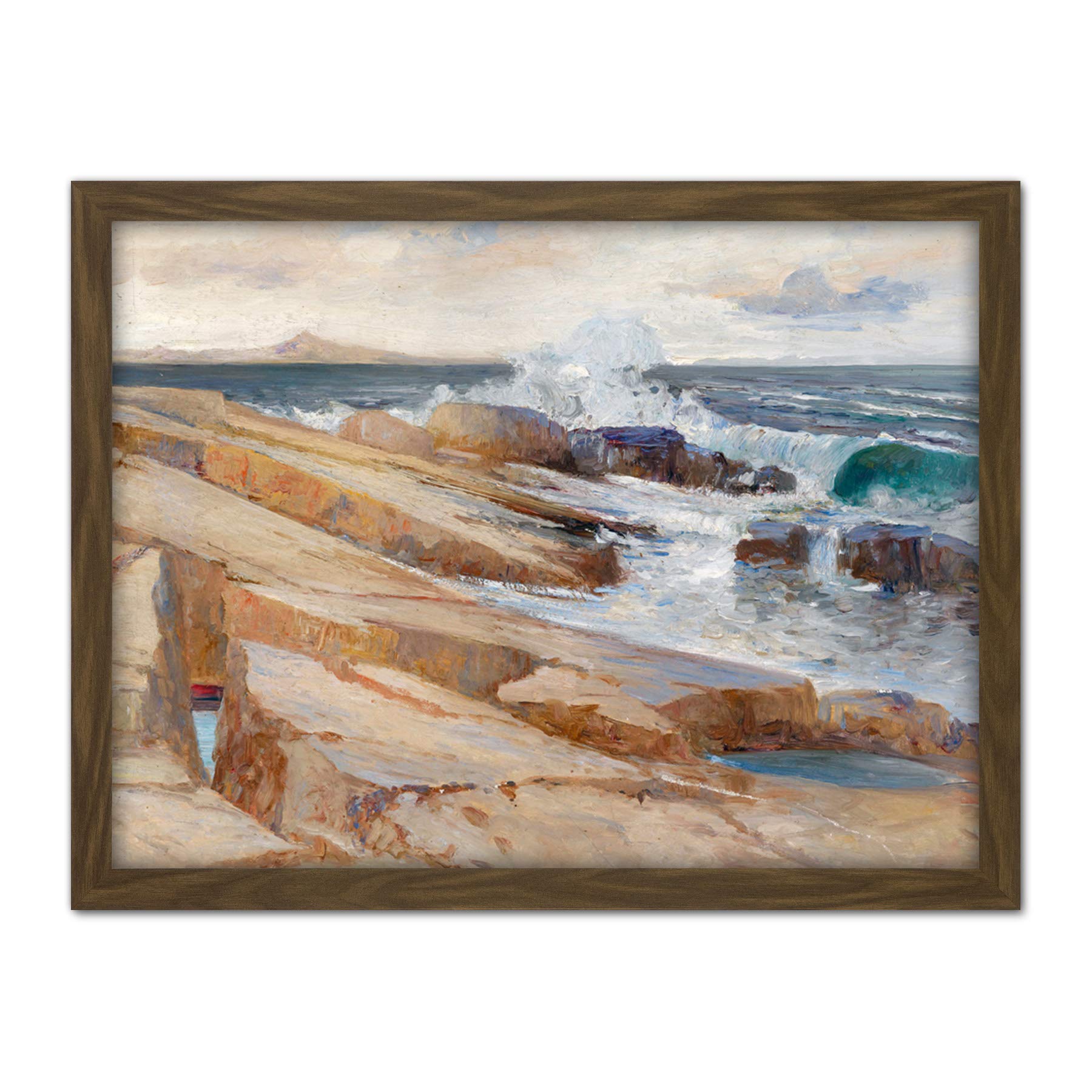 Artery8 Littrow Coast Ragusa Waves Rocks Seascape Painting Artwork Framed Wall Art Print 18X24 Inch