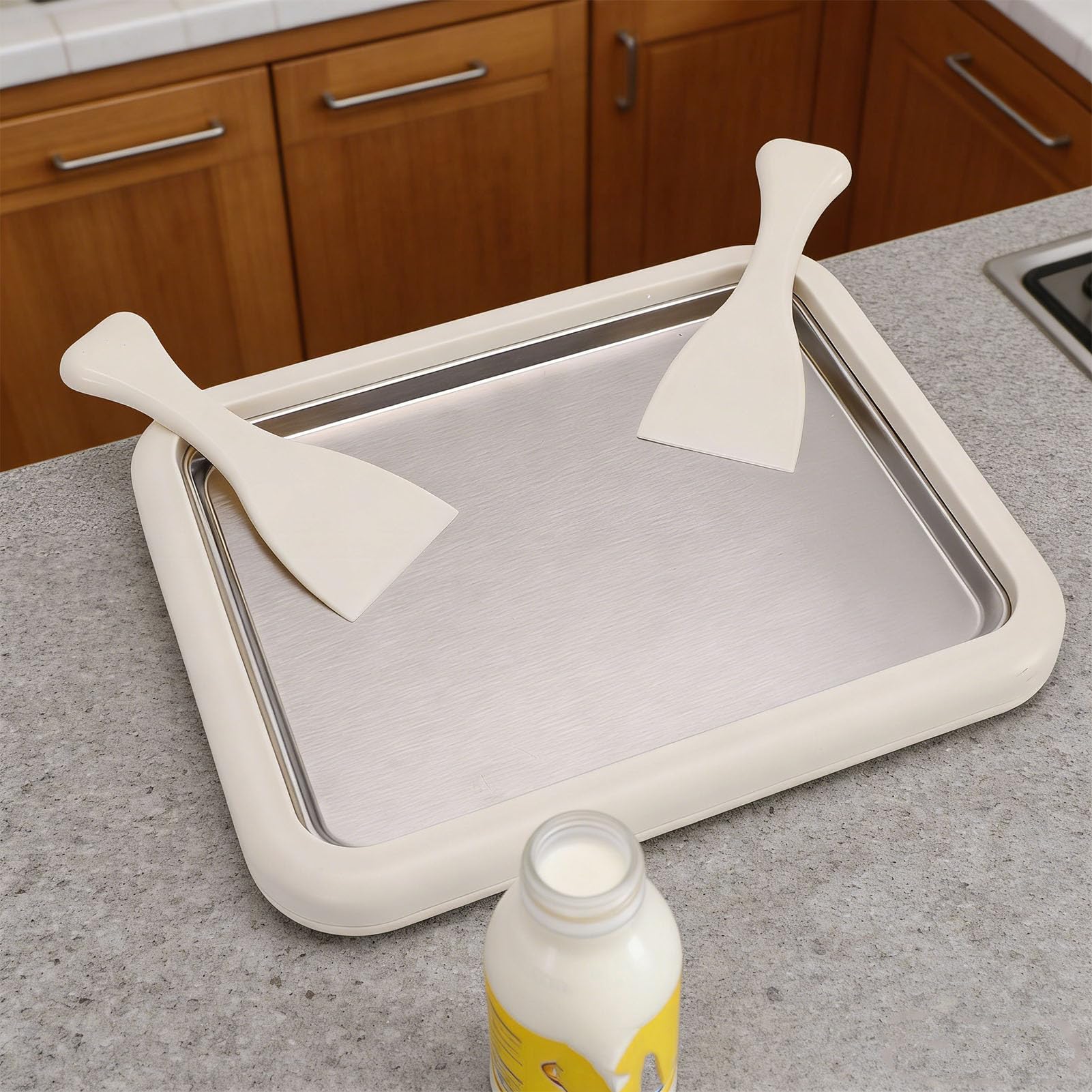 Headerbs Máquina para Hacer Helado en Rollo, Bandeja de Acero Inoxidable